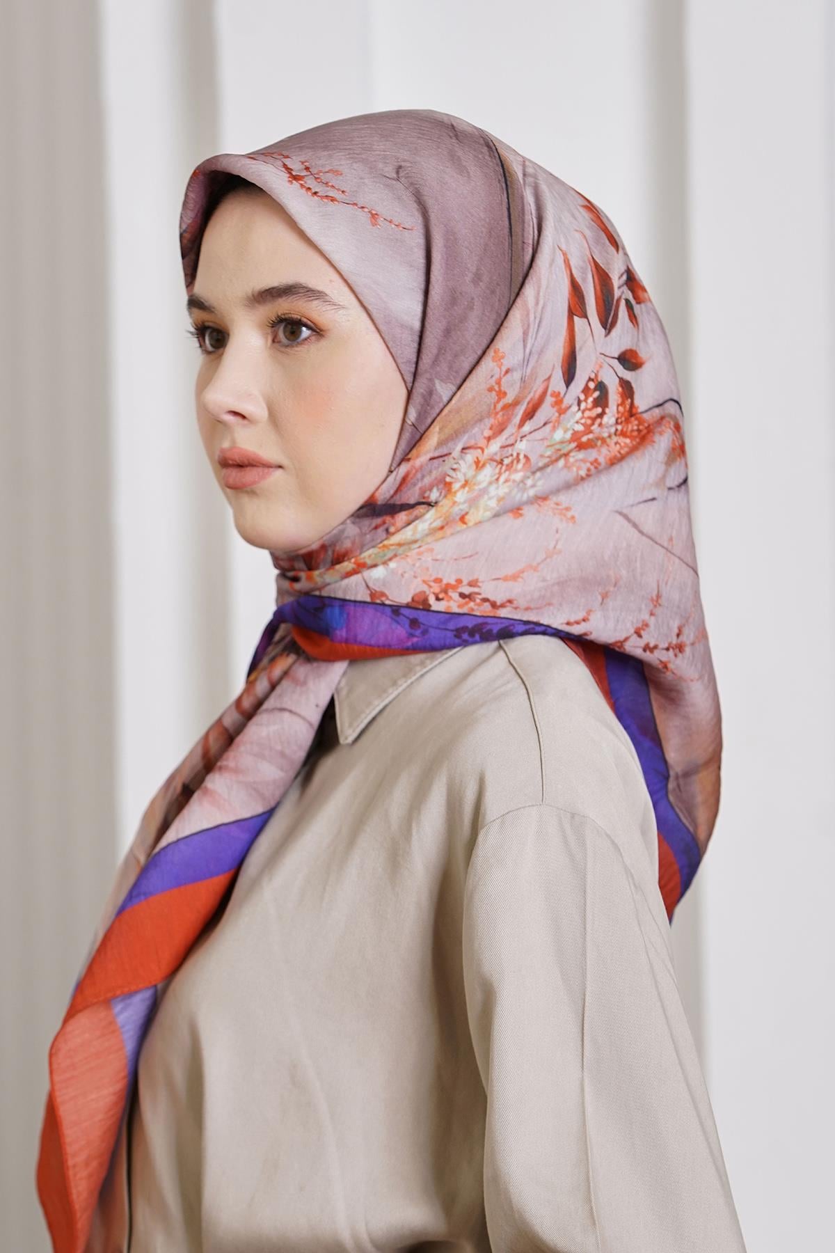 Loryan Scarf Diamond Eşarp - Diamond Flor İpeksi Eşarp 4297 Bordo