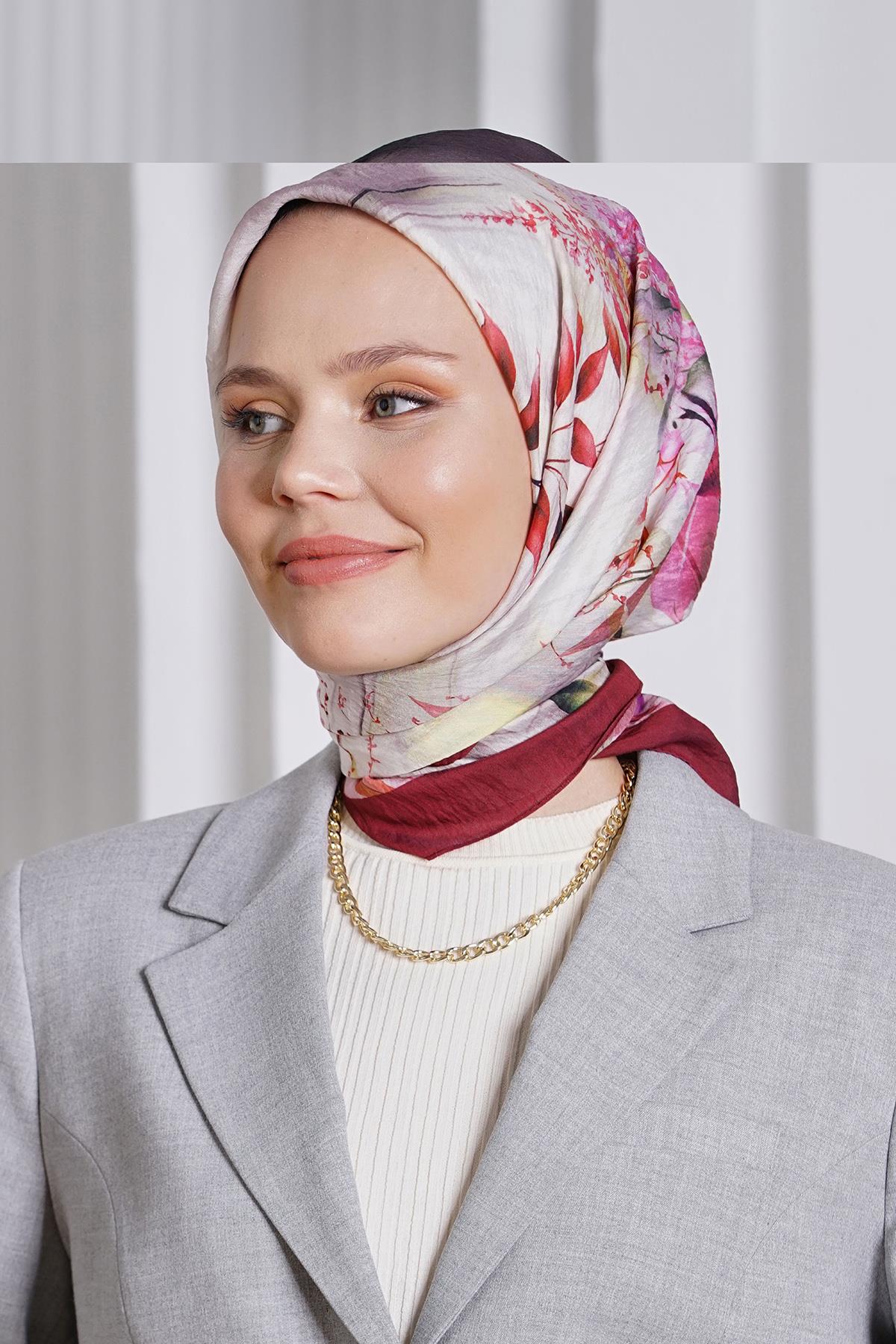 Loryan Scarf Diamond Eşarp - Diamond Flor İpeksi Eşarp 4297 Kiremit