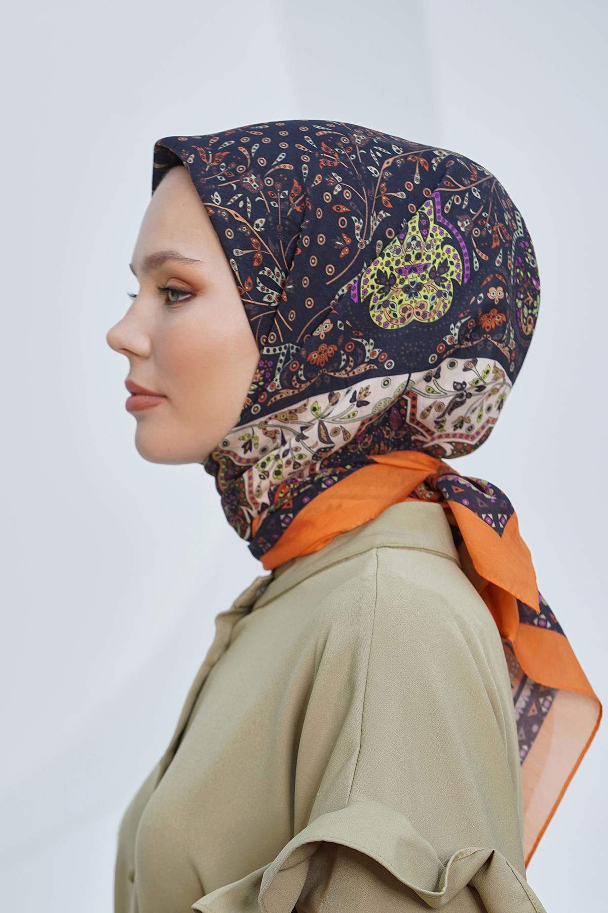 Loryan Scarf Diamond Eşarp - Diamond Harmony Black İpeksi Eşarp 4316 ORANGE
