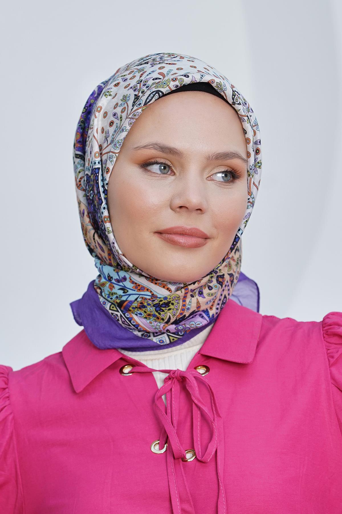 Loryan Scarf Diamond Eşarp - Diamond Harmony İpeksi Eşarp 4295 Mürdüm