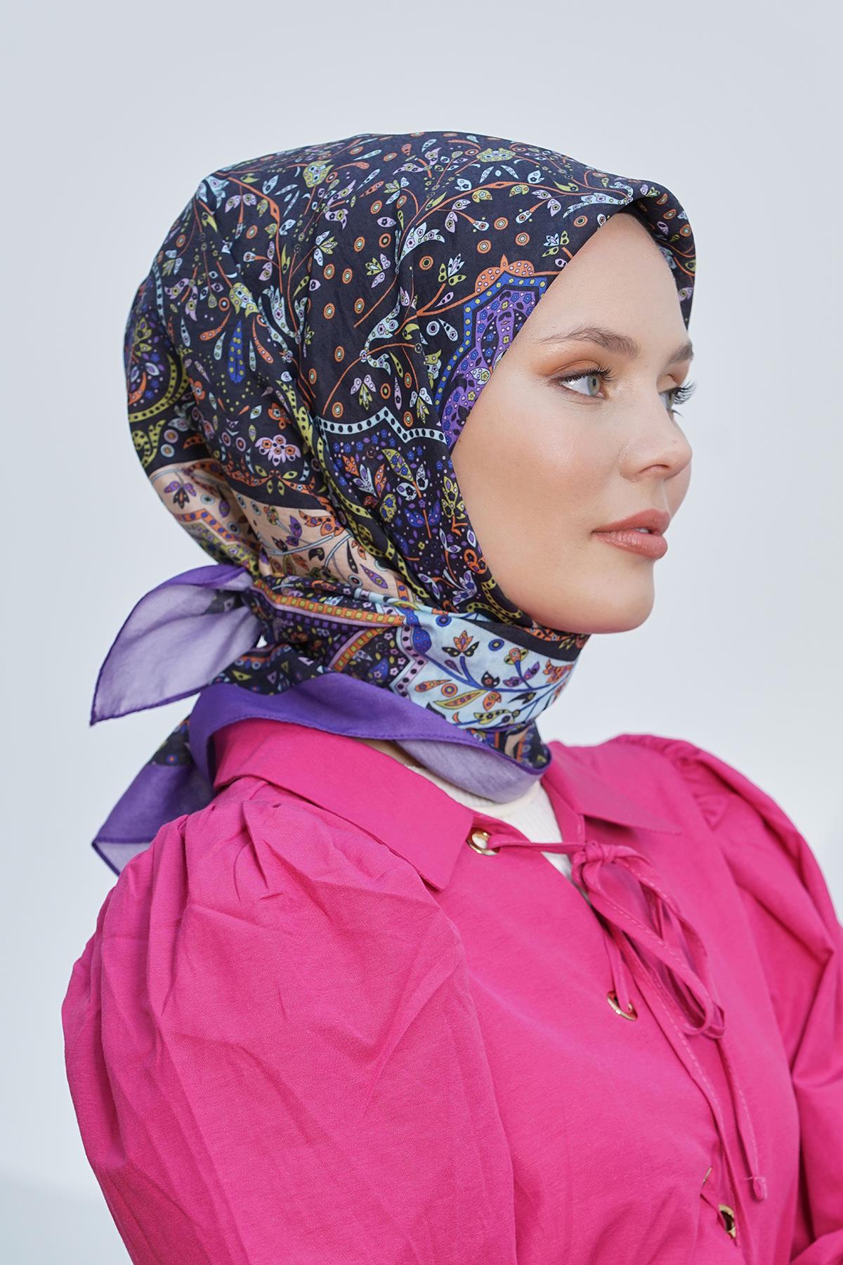 Loryan Scarf Diamond Eşarp - Diamond Harmony Black İpeksi Eşarp 4316 MÜRDÜM