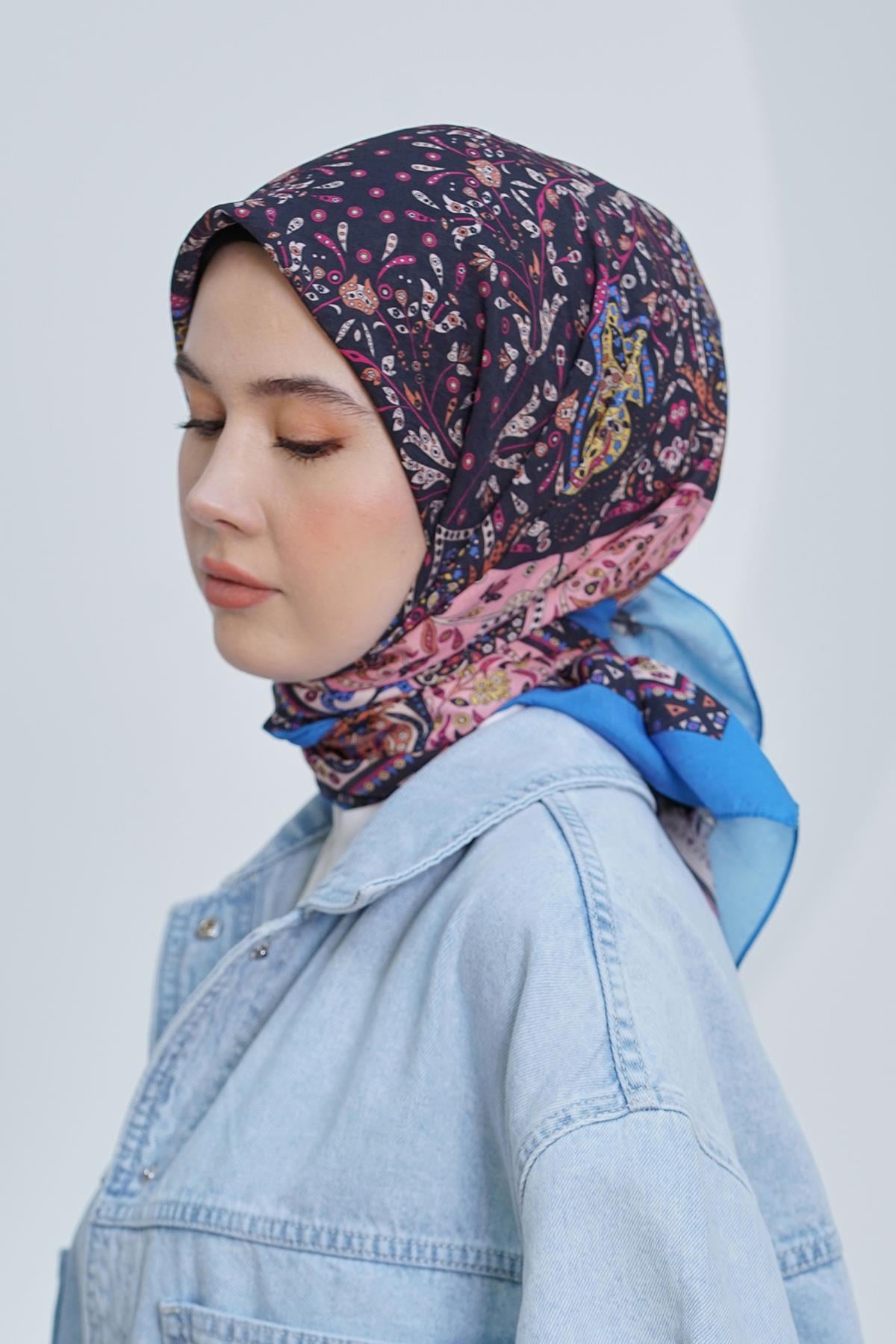 Loryan Scarf Diamond Eşarp - Diamond Harmony Black İpeksi Eşarp 4316 İNDİGO