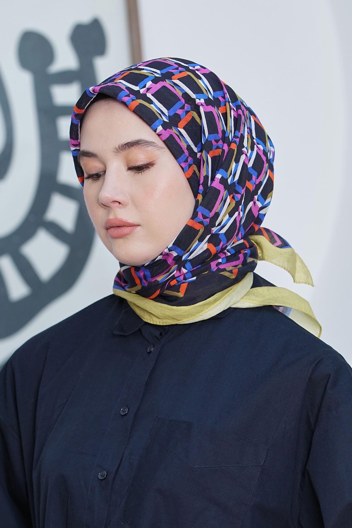 Loryan Scarf Diamond Eşarp - Diamond Plaid İpeksi Eşarp 4296 Fıstık Yeşili