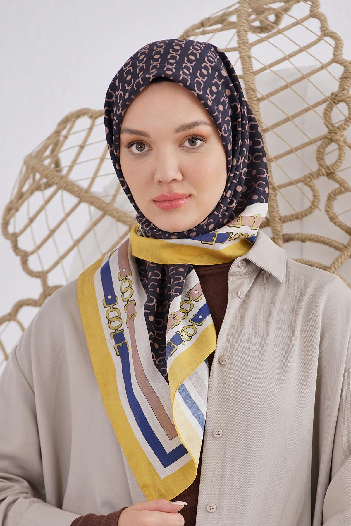 Loryan Scarf Diamond Eşarp - Diamond Royal Black İpeksi Eşarp 4319 Hardal