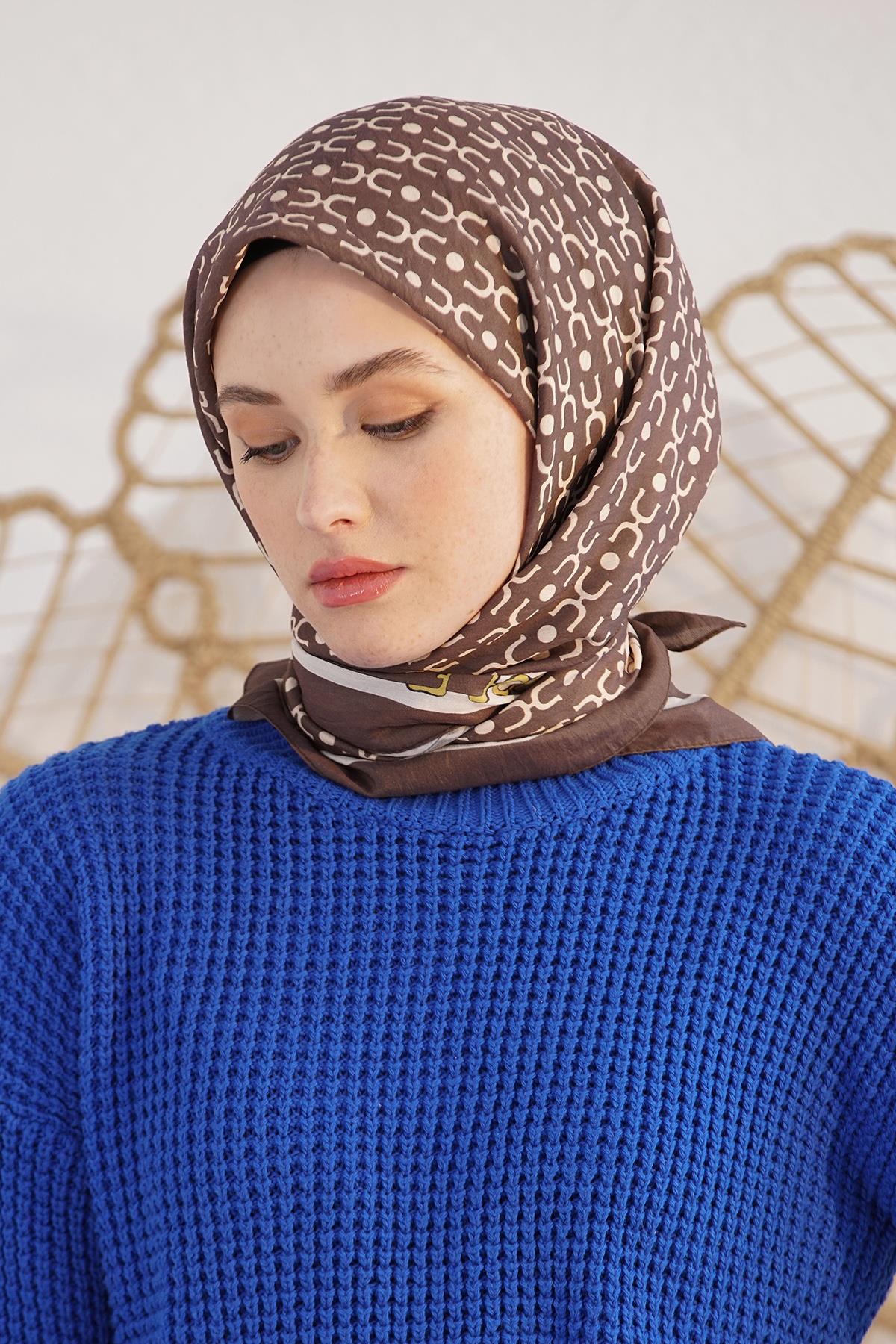 Loryan Scarf Diamond Eşarp - Diamond Royal Black İpeksi Eşarp 4319 Acı Kahve