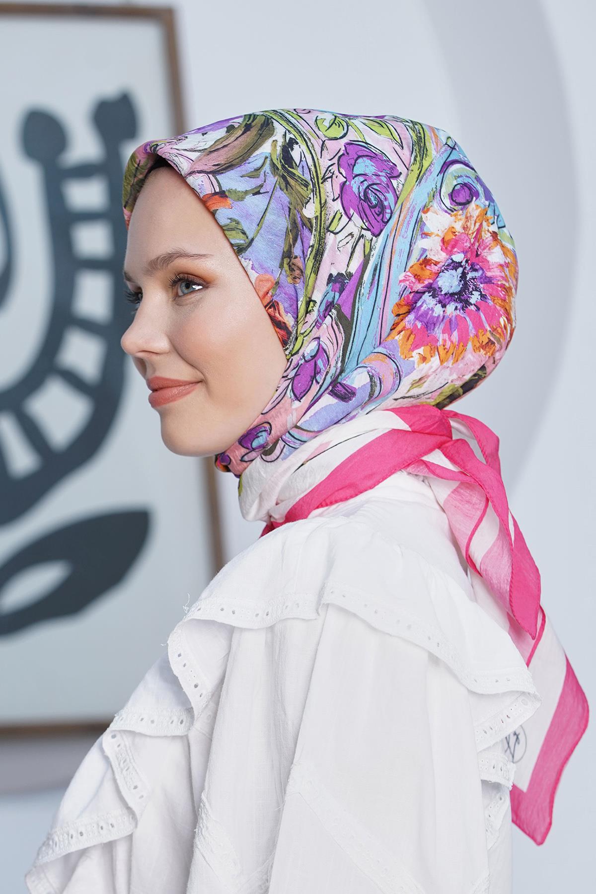Loryan Scarf Diamond Eşarp - Diamond Roza İpeksi Eşarp 4286 Fuşya
