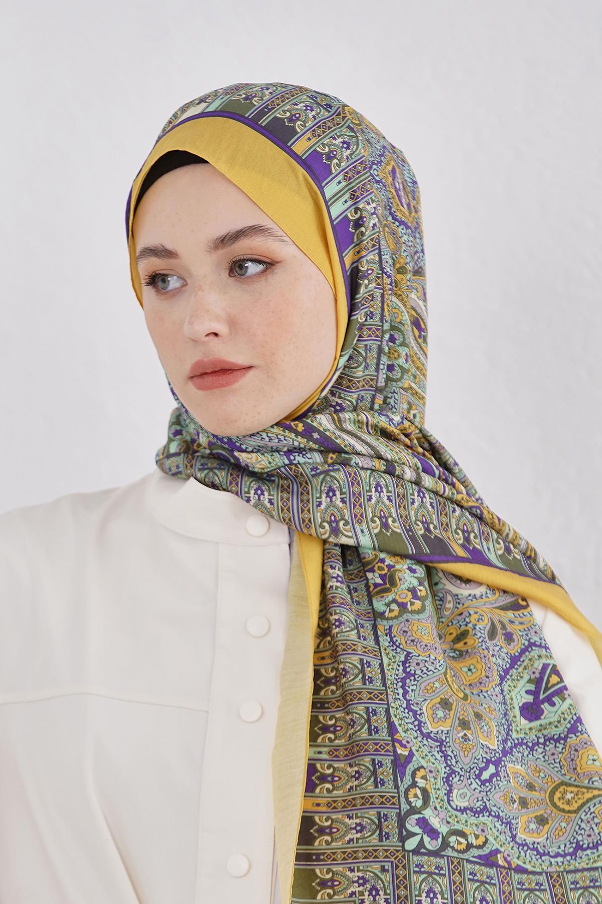 Loryan Scarf Diamond Şal - Diamond Harmony İpeksi Şal 4281 Hardal
