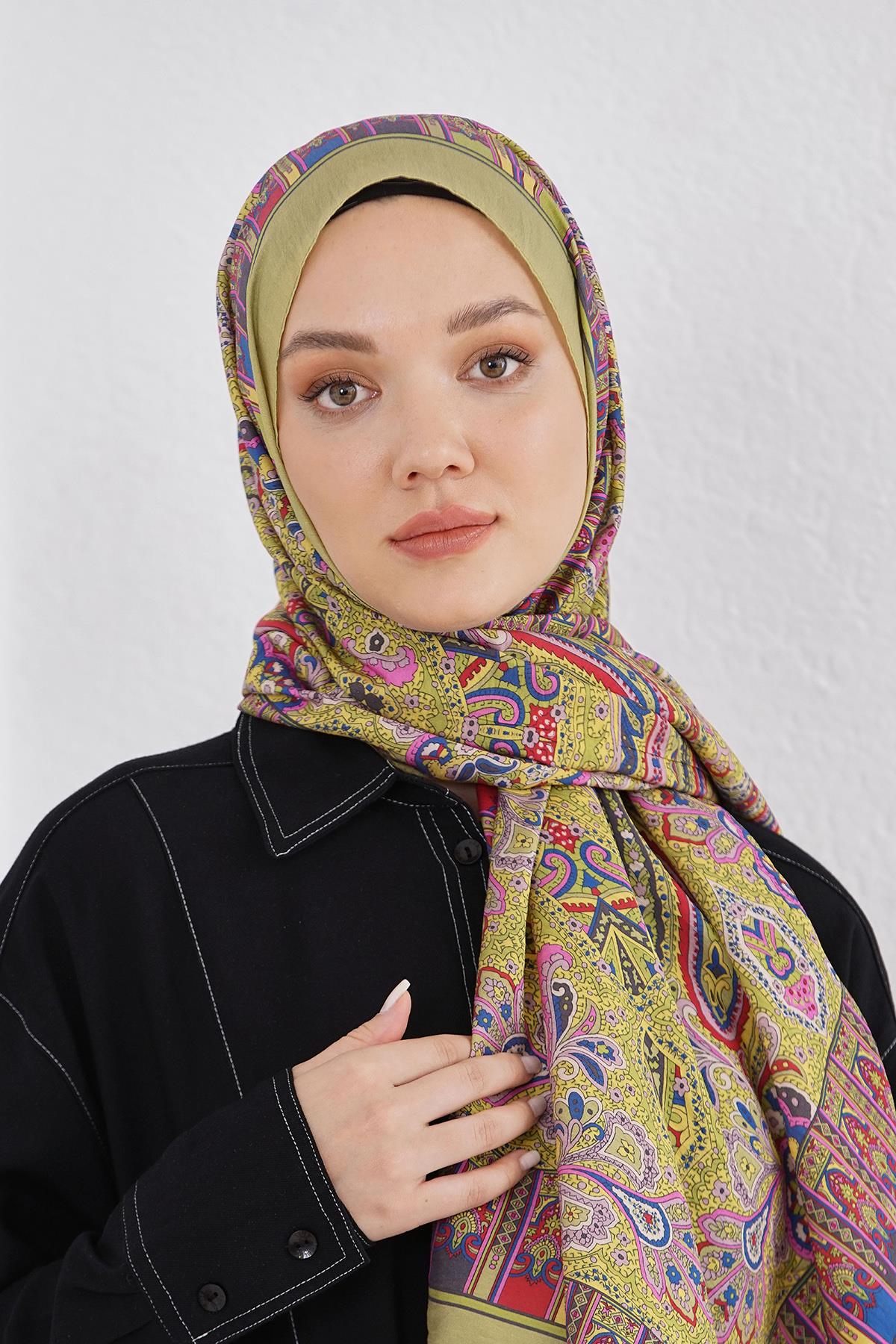 Loryan Scarf Diamond Şal - Diamond Harmony İpeksi Şal 4281 Fıstık Yeşili