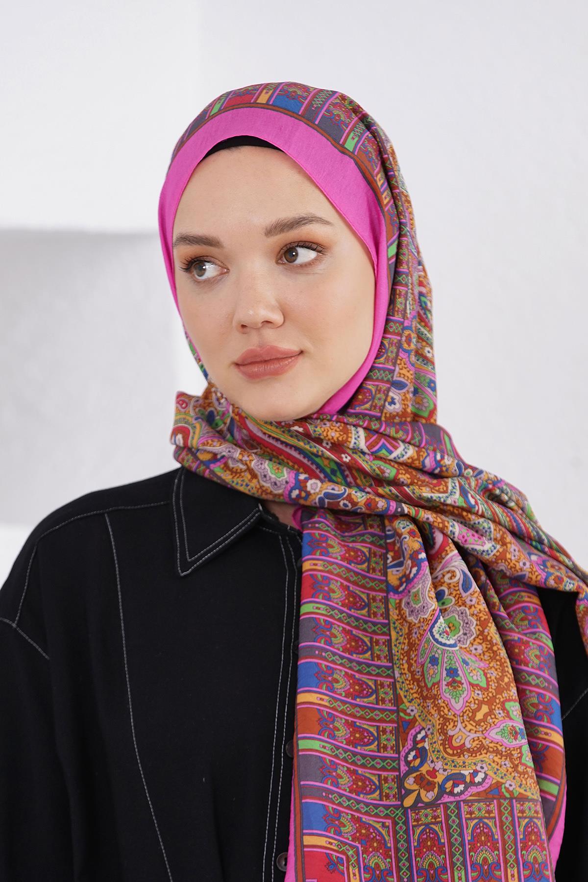 Loryan Scarf Diamond Şal - Diamond Harmony İpeksi Şal 4281 Fuşya