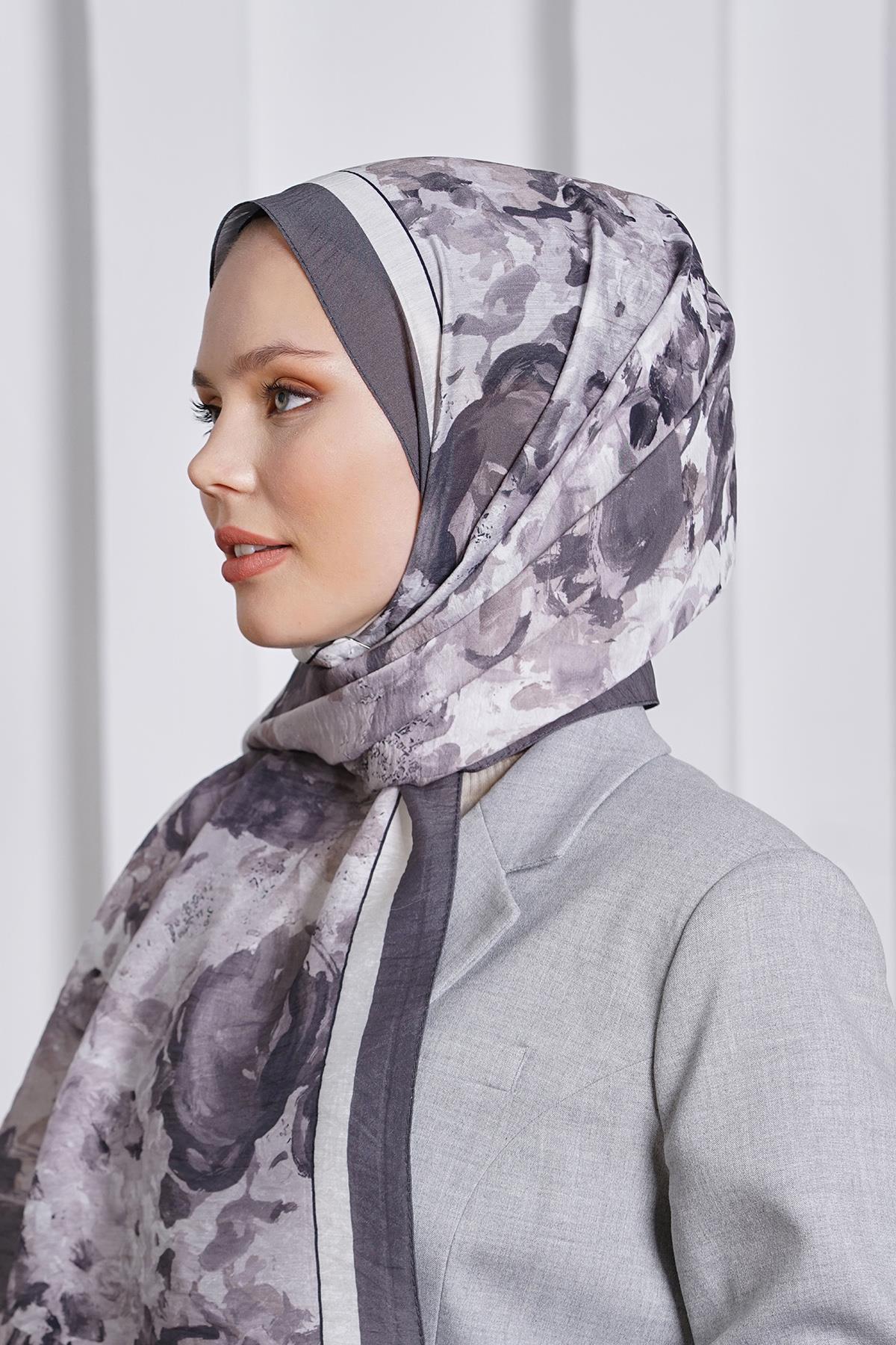Loryan Scarf Diamond Şal - Diamond Henna İpeksi Şal 4284 Füme