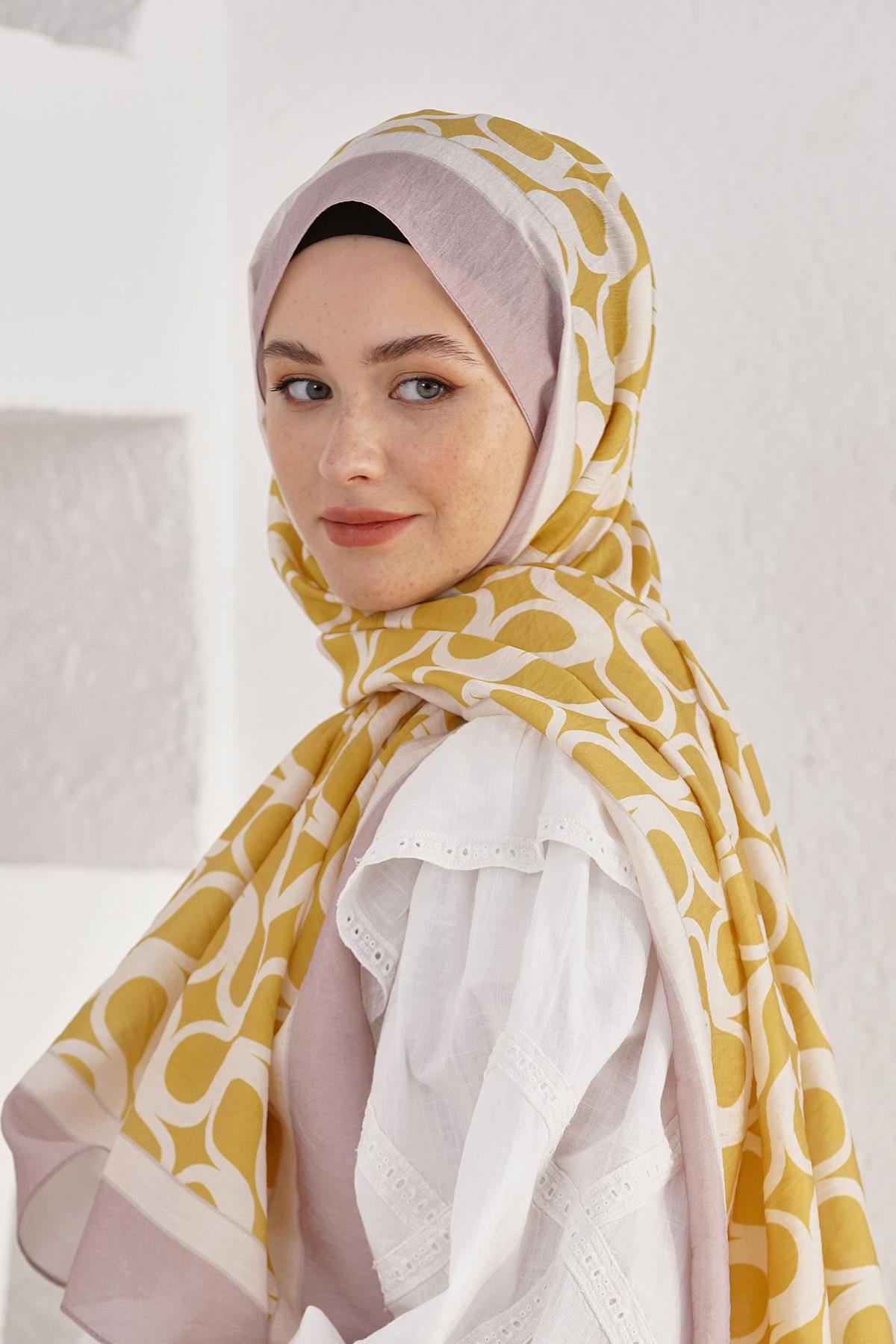 Loryan Scarf Diamond Şal - Diamond Mirror İpeksi Şal 4289 Hardal
