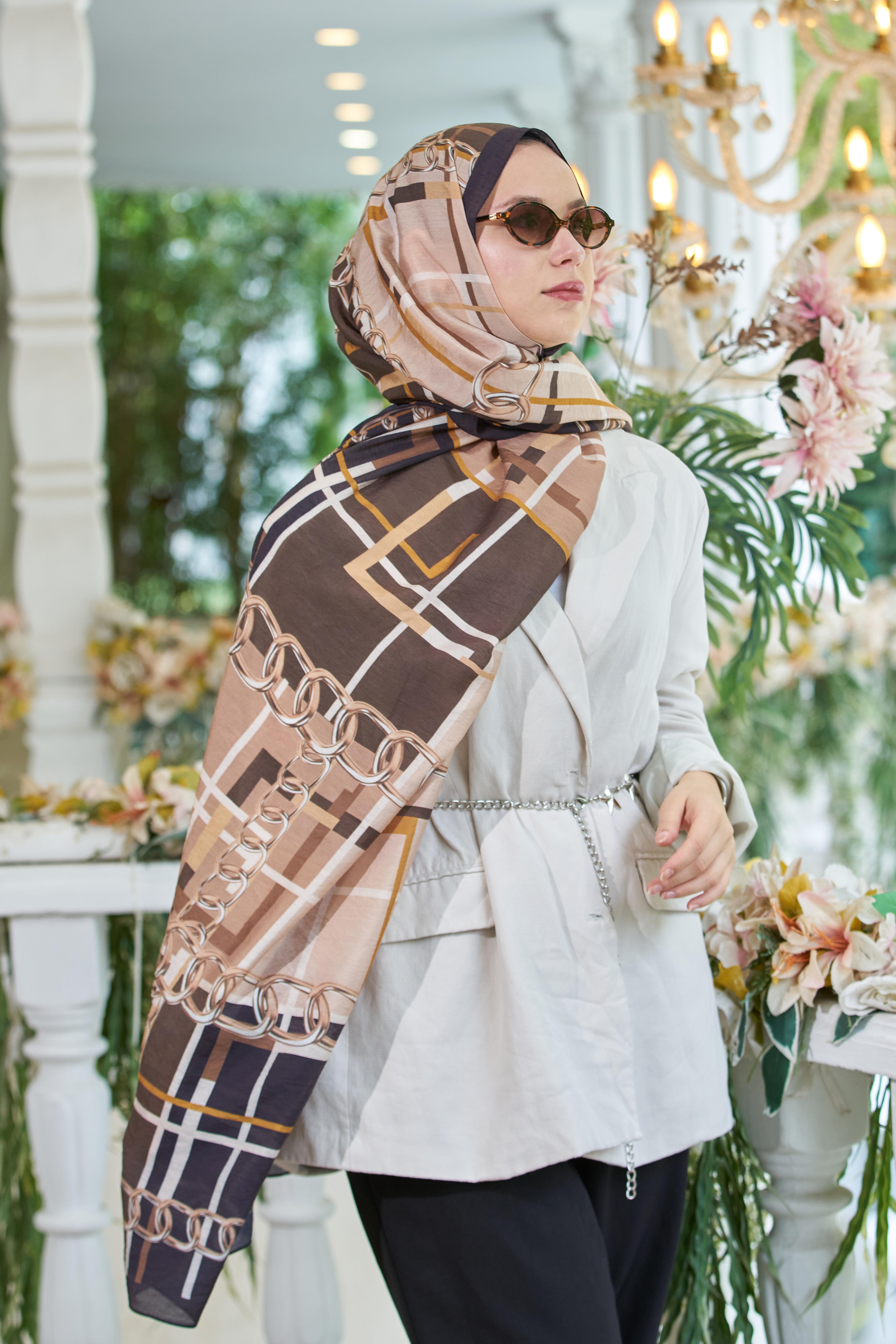 Loryan Scarf Ekose Zincir Şal  - Kahve 