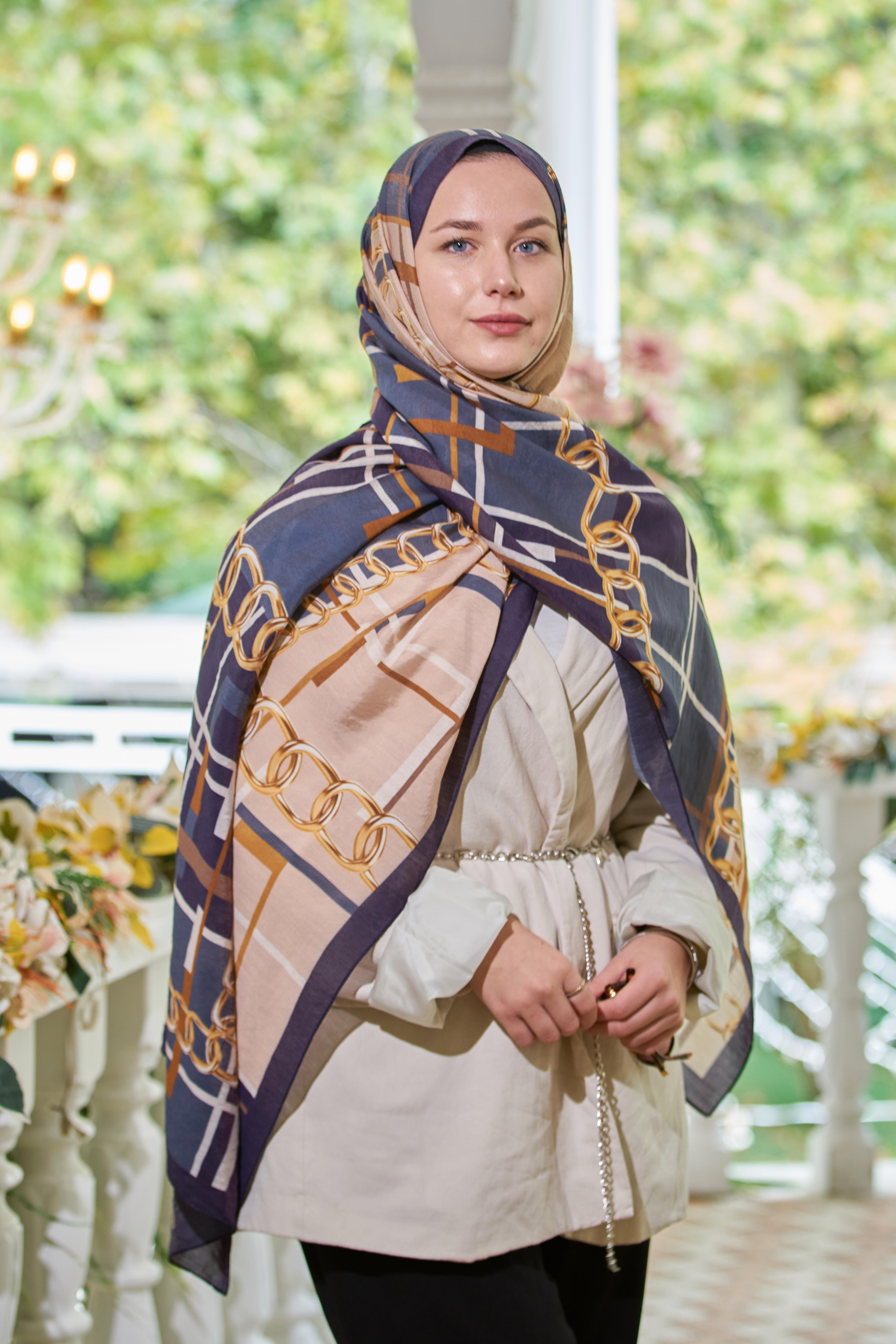 Loryan Scarf Ekose Zincir Şal - Lacivert