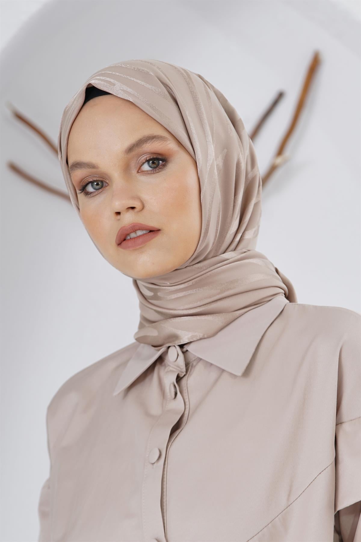 Loryan Scarf Floş Jakar Serisi Ağaç Kabuğu Desenli Şal Capuccino