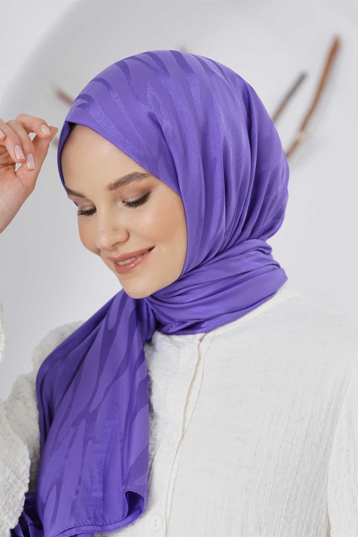 Loryan Scarf Floş Jakar Serisi Ağaç Kabuğu Desenli Şal Very Peri