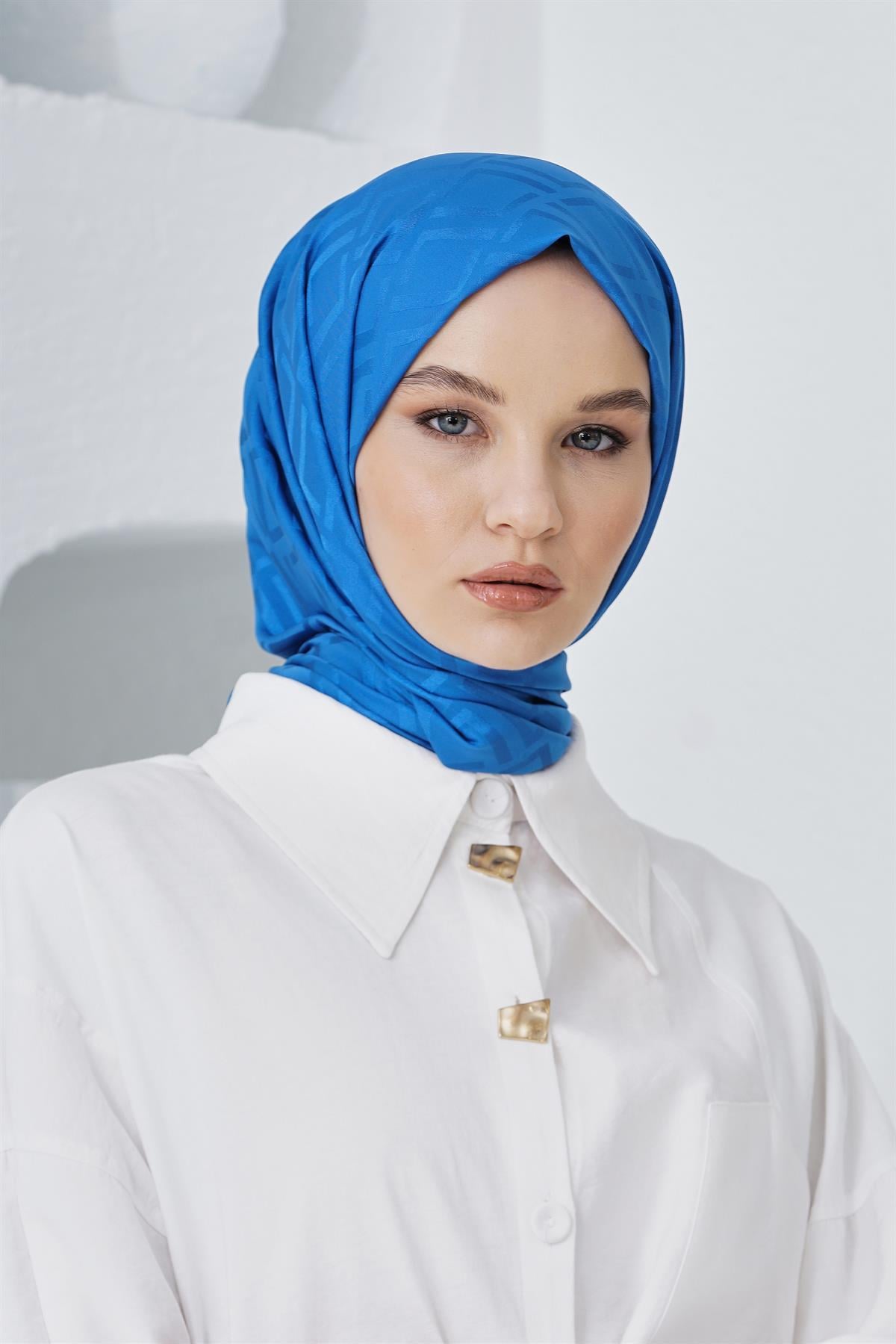 Loryan Scarf Floş Jakar Serisi Logo Desen Şal Saks