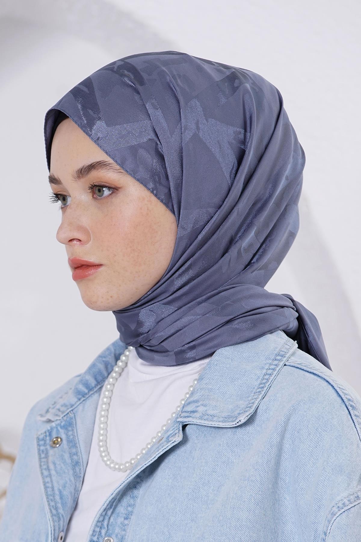 Loryan Scarf Jakar Şal - Delta Floş Jakar Şal 4299 Kot Mavi