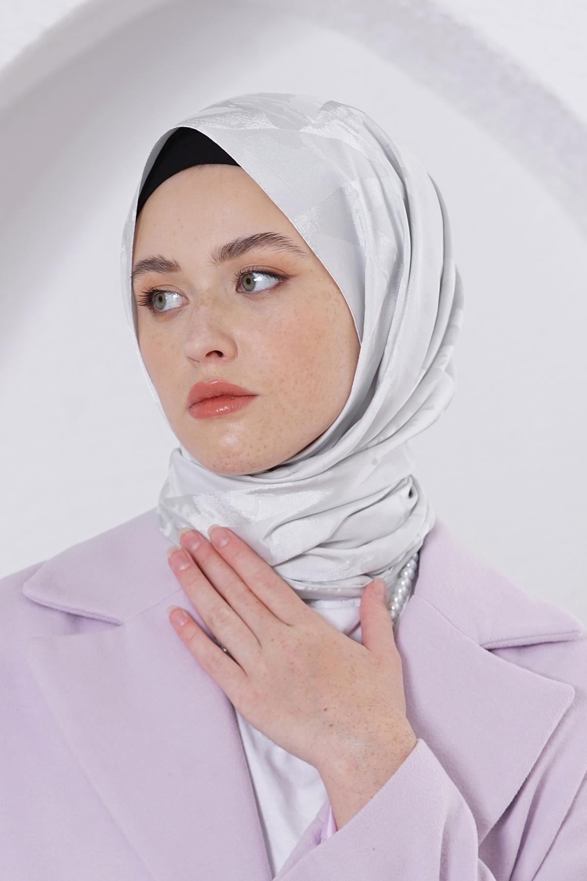 Loryan Scarf Jakar Şal - Delta Floş Jakar Şal 4299 Gümüş Gri