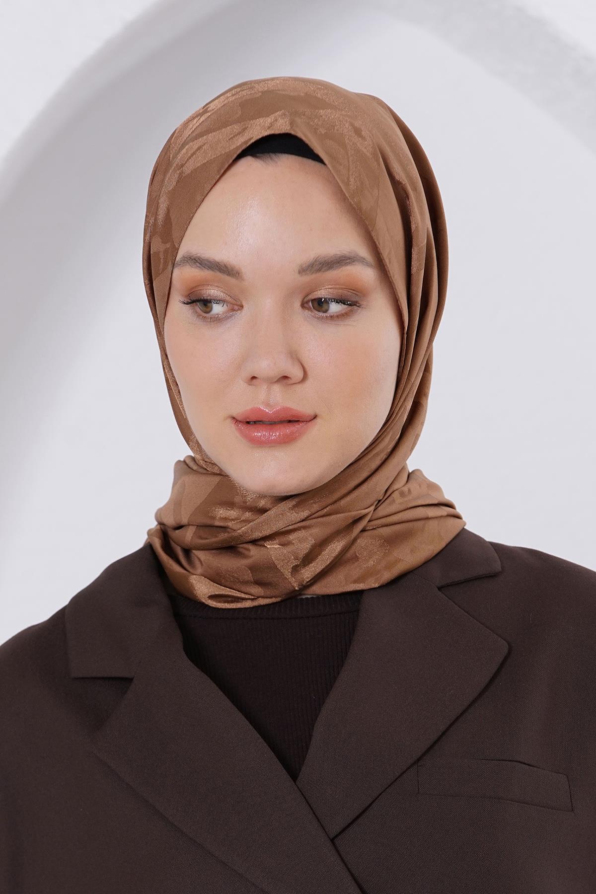 Loryan Scarf Jakar Şal - Delta Floş Jakar Şal 4299 Açık Kahve