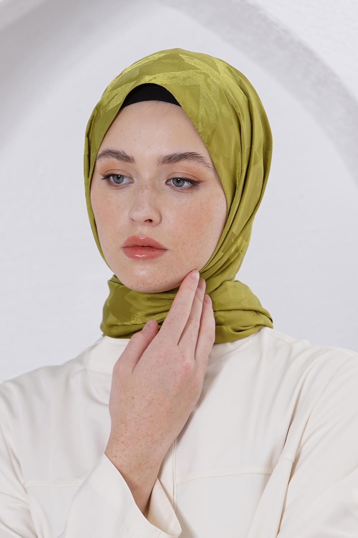 Loryan Scarf Jakar Şal - Delta Floş Jakar Şal 4299 Fıstık Yeşili