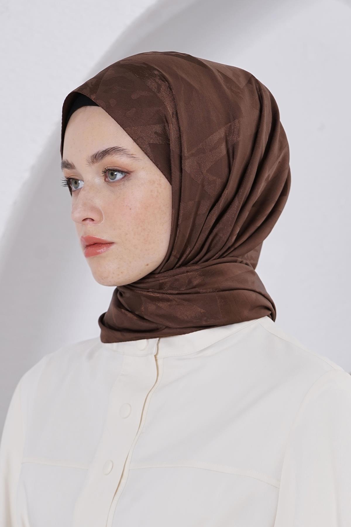 Loryan Scarf Jakar Şal - Delta Floş Jakar Şal 4299 Acı Kahve