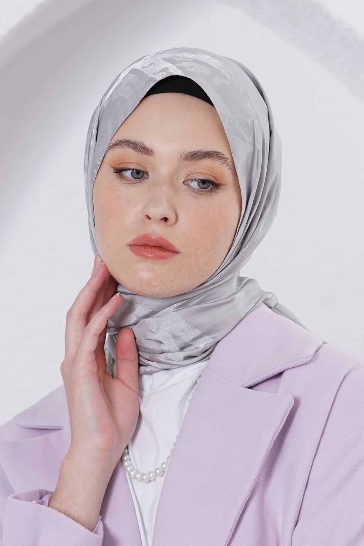 Loryan Scarf Jakar Şal - Delta Floş Jakar Şal 4299 Gri