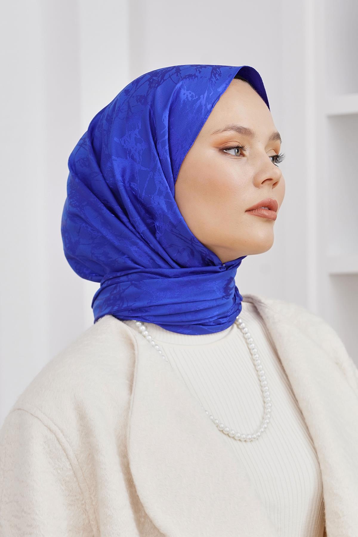 Loryan Scarf Jakar Şal - Mermer Floş Jakar Şal 4257 Saks
