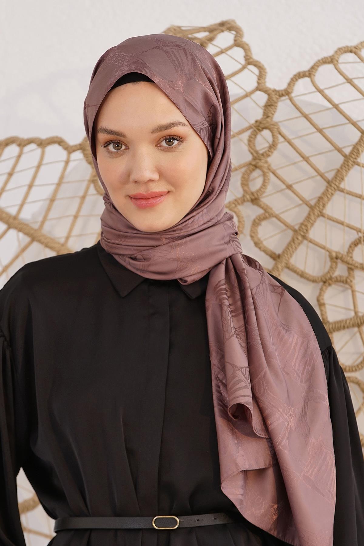 Loryan Scarf Jakar Şal - Retro Floş Jakar Şal 4261 Vizon