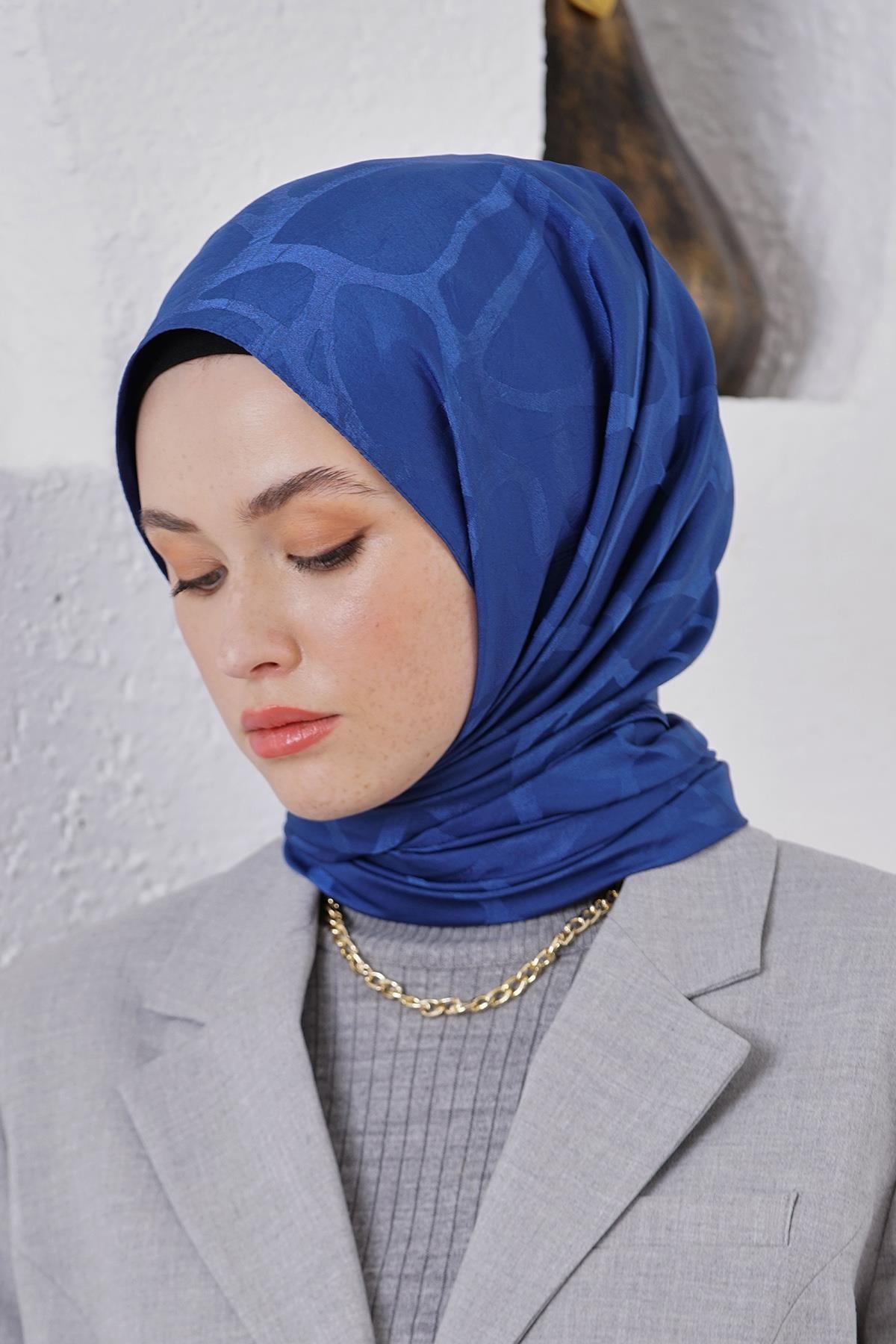 Loryan Scarf Jakar Şal - Stone Floş Jakar Şal 4312 Lacivert