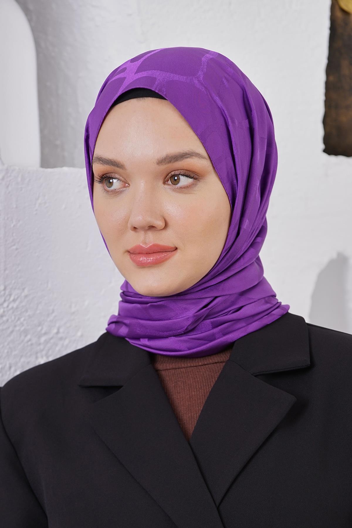 Loryan Scarf Jakar Şal - Stone Floş Jakar Şal 4312 Mürdüm