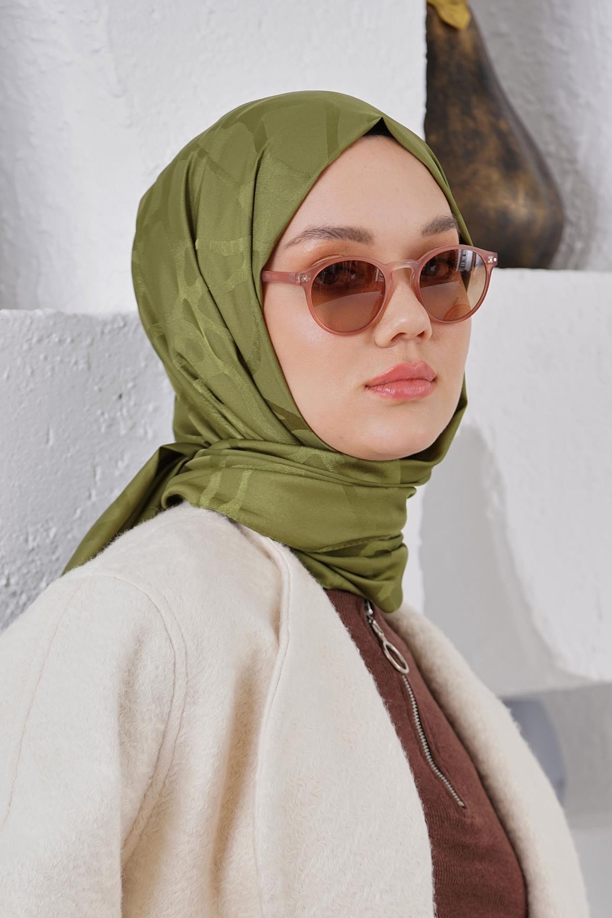Loryan Scarf Jakar Şal - Stone Floş Jakar Şal 4312 Haki