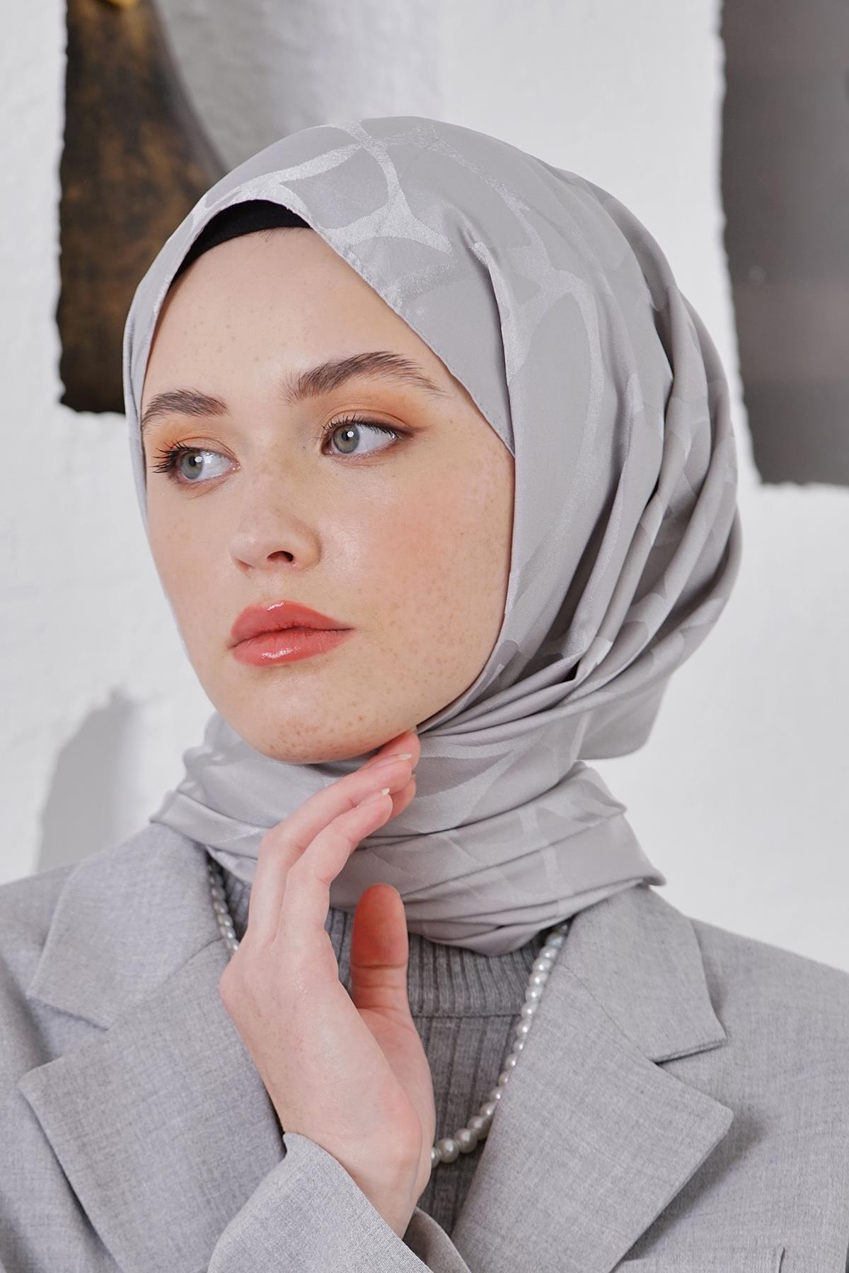 Loryan Scarf Jakar Şal - Stone Floş Jakar Şal 4312 Gri