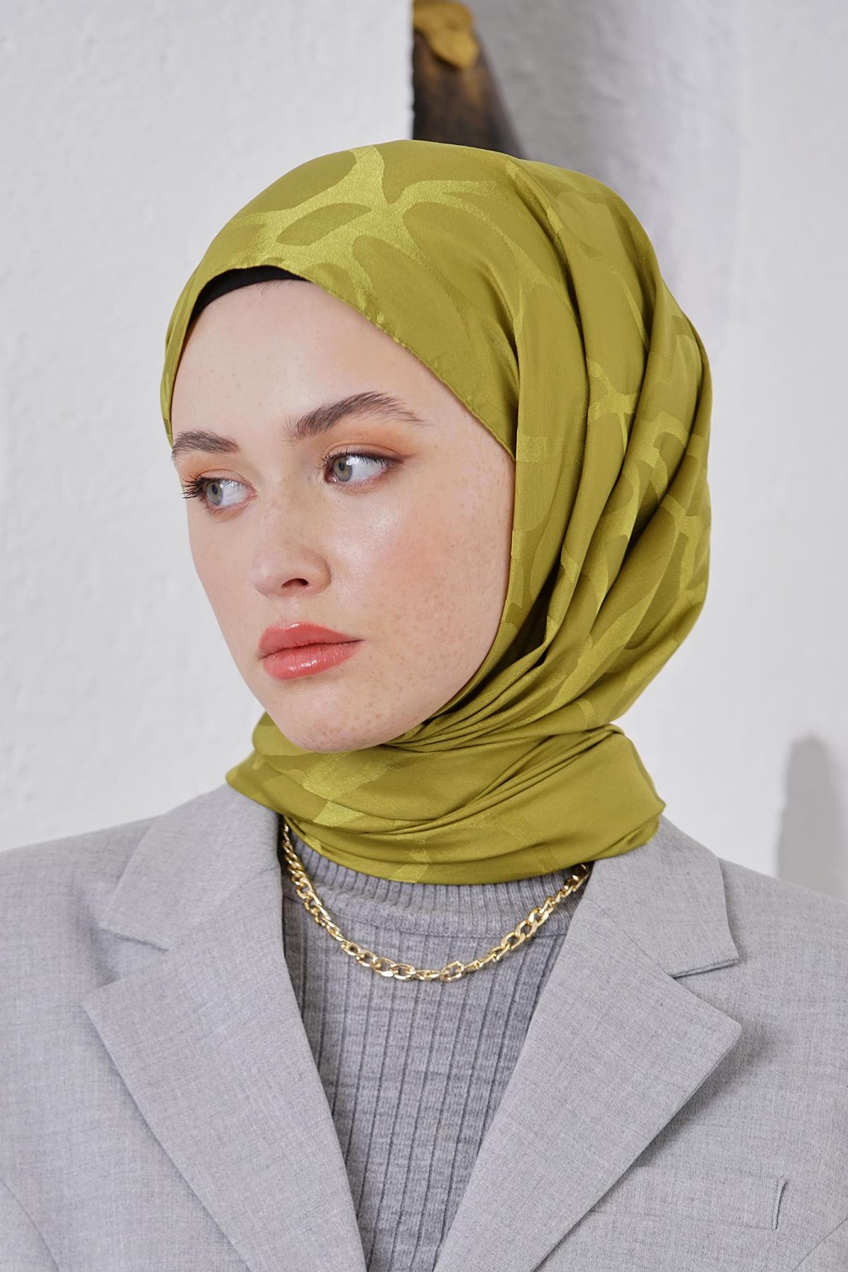 Loryan Scarf Jakar Şal - Stone Floş Jakar Şal 4312 Fıstık Yeşili