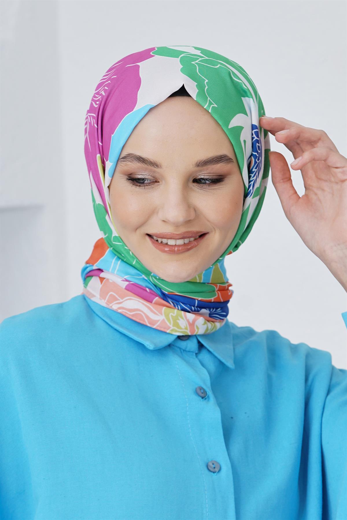 Loryan Scarf Linen Keten Karışımlı Pamuklu Rose Desenli Şal Benetton