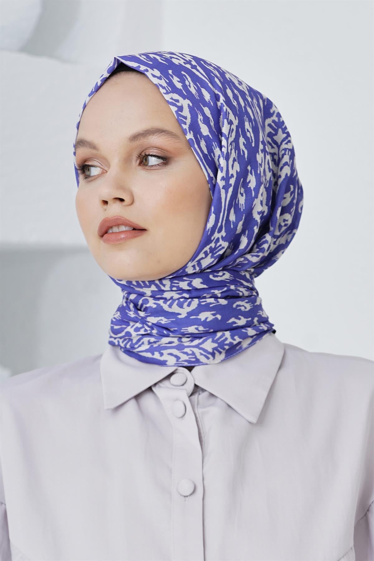 Loryan Scarf Linen Keten Karışımlı Pamuklu Çini Desenli Şal Very Peri