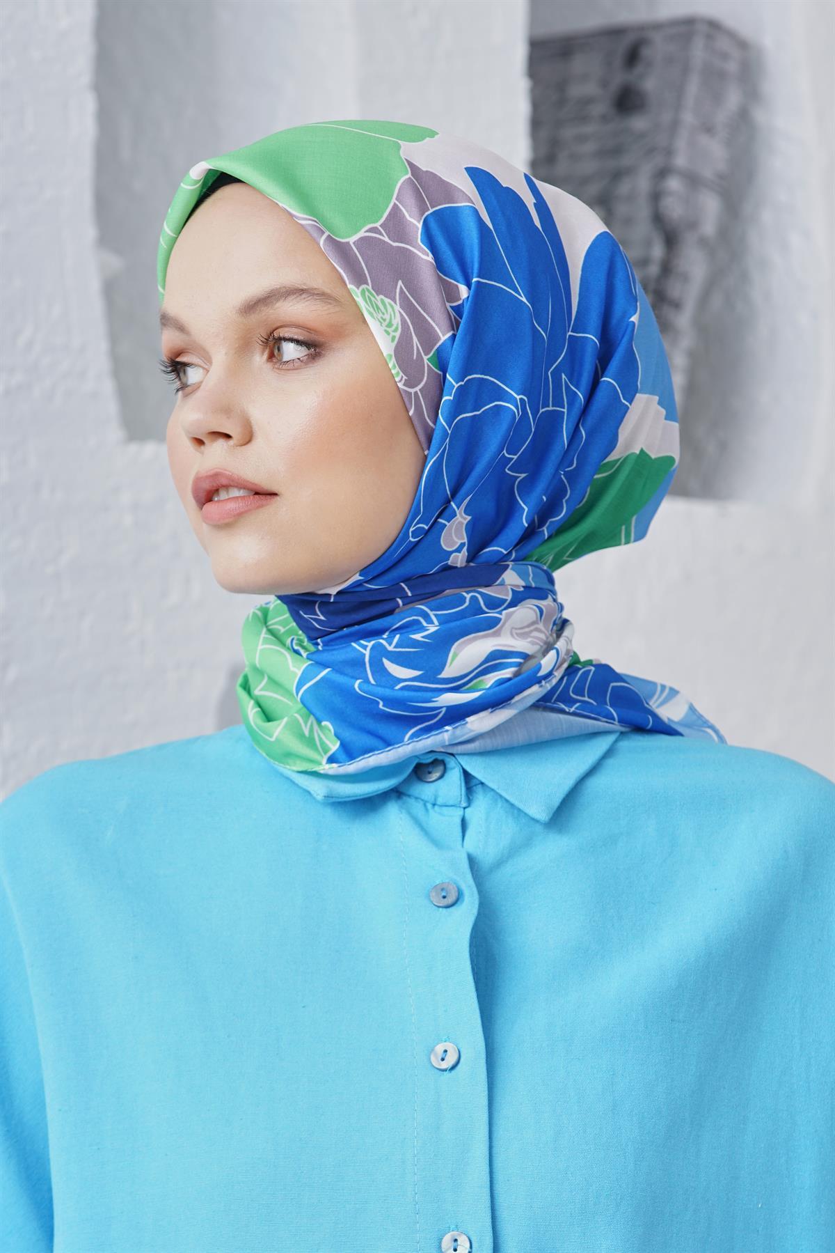 Loryan Scarf Linen Keten Karışımlı Pamuklu Rose Desenli Eşarp Benetton