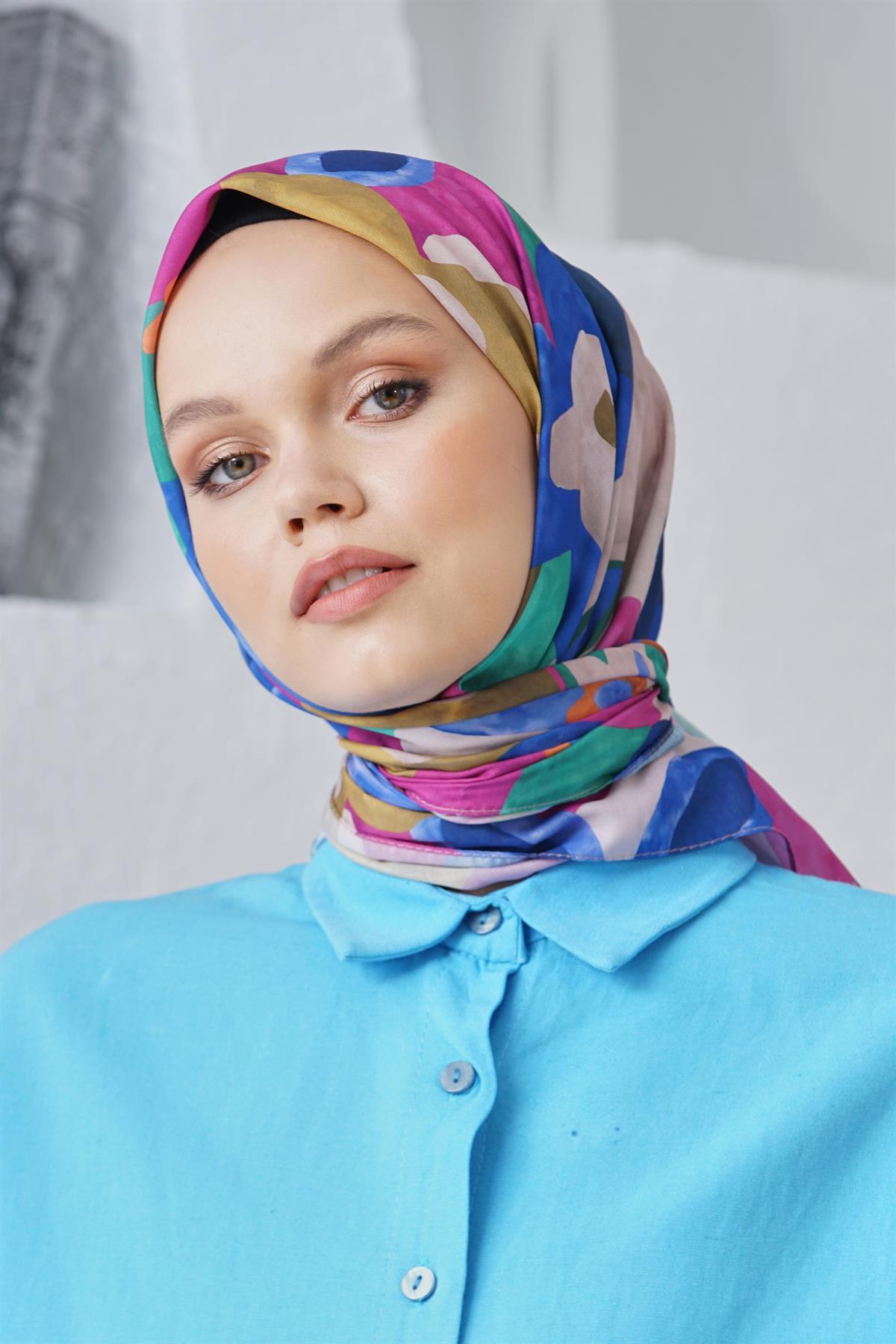 Loryan Scarf Linen Keten Karışımlı Pamuklu Sulu Boya Desenli Eşarp Şeker Pembe
