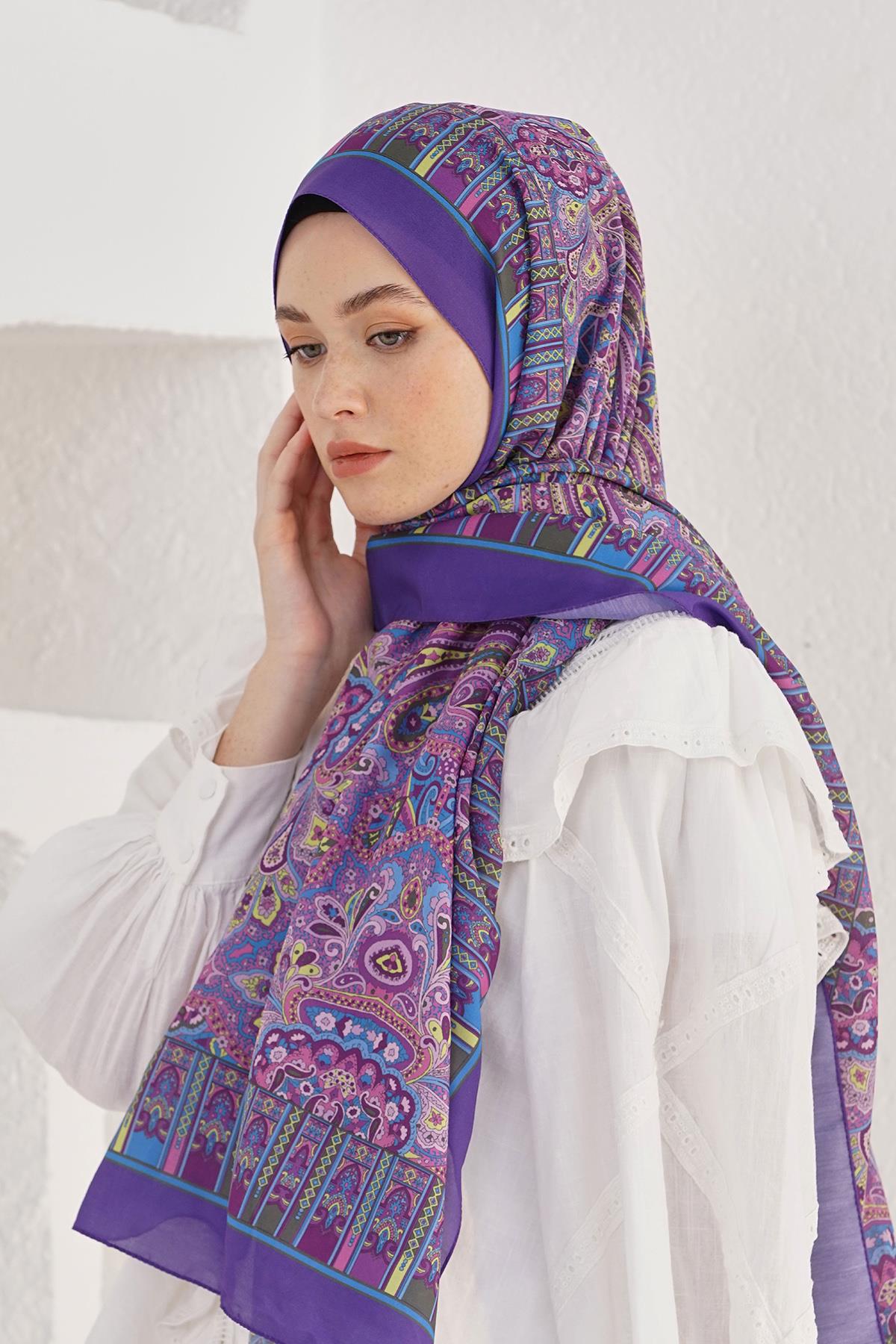 Loryan Scarf Linen Şal - Linen Harmony Pamuk Keten Şal 4298 Lila