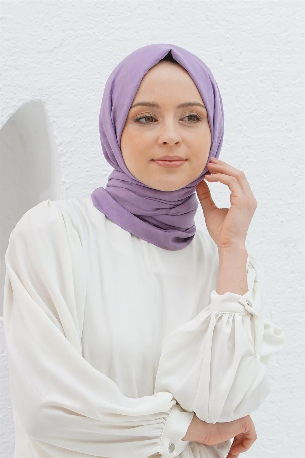 Loryan Scarf Logo Desen, Jakarlı Pamuklu Şal Koyu Lila