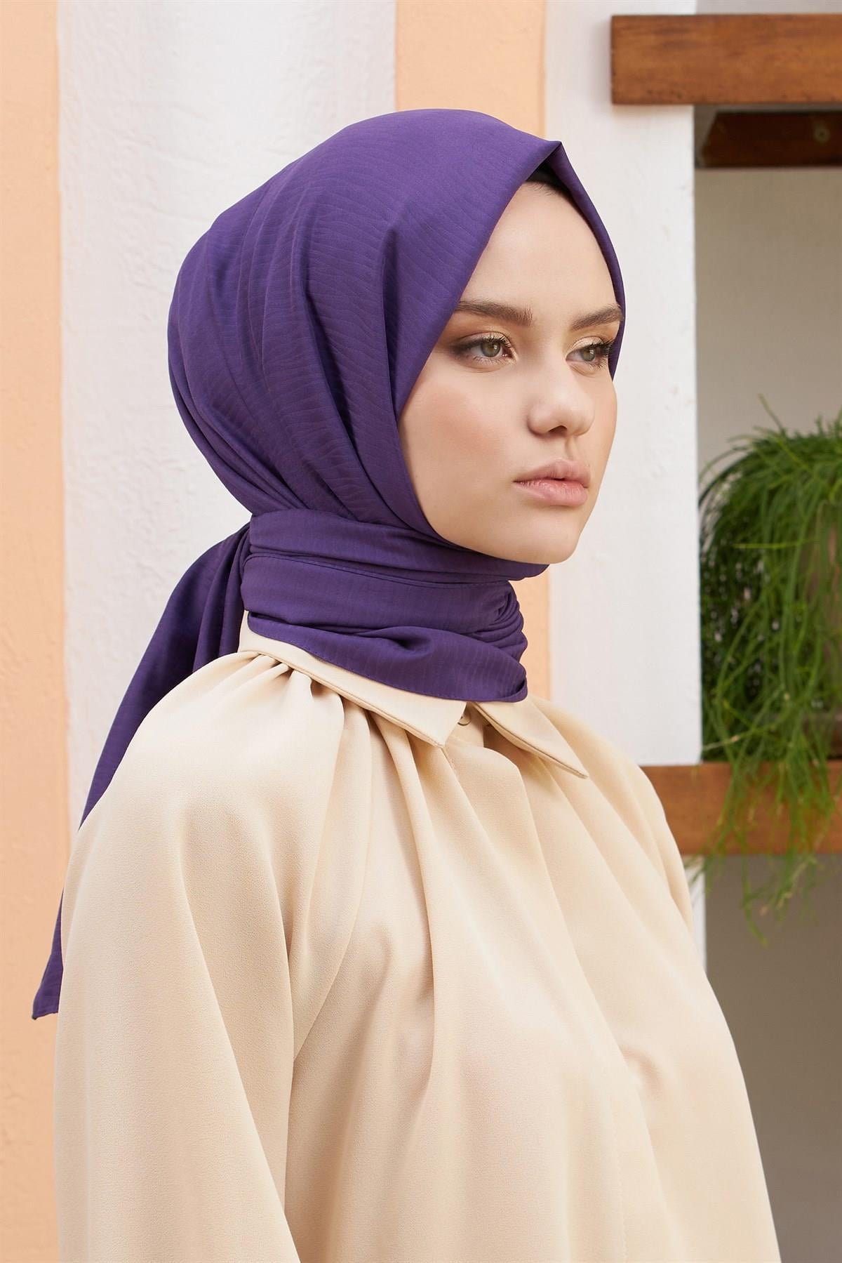 Loryan Scarf Tek Renk, Alisa Kendinden Desenli Pamuklu Şal Mürdüm