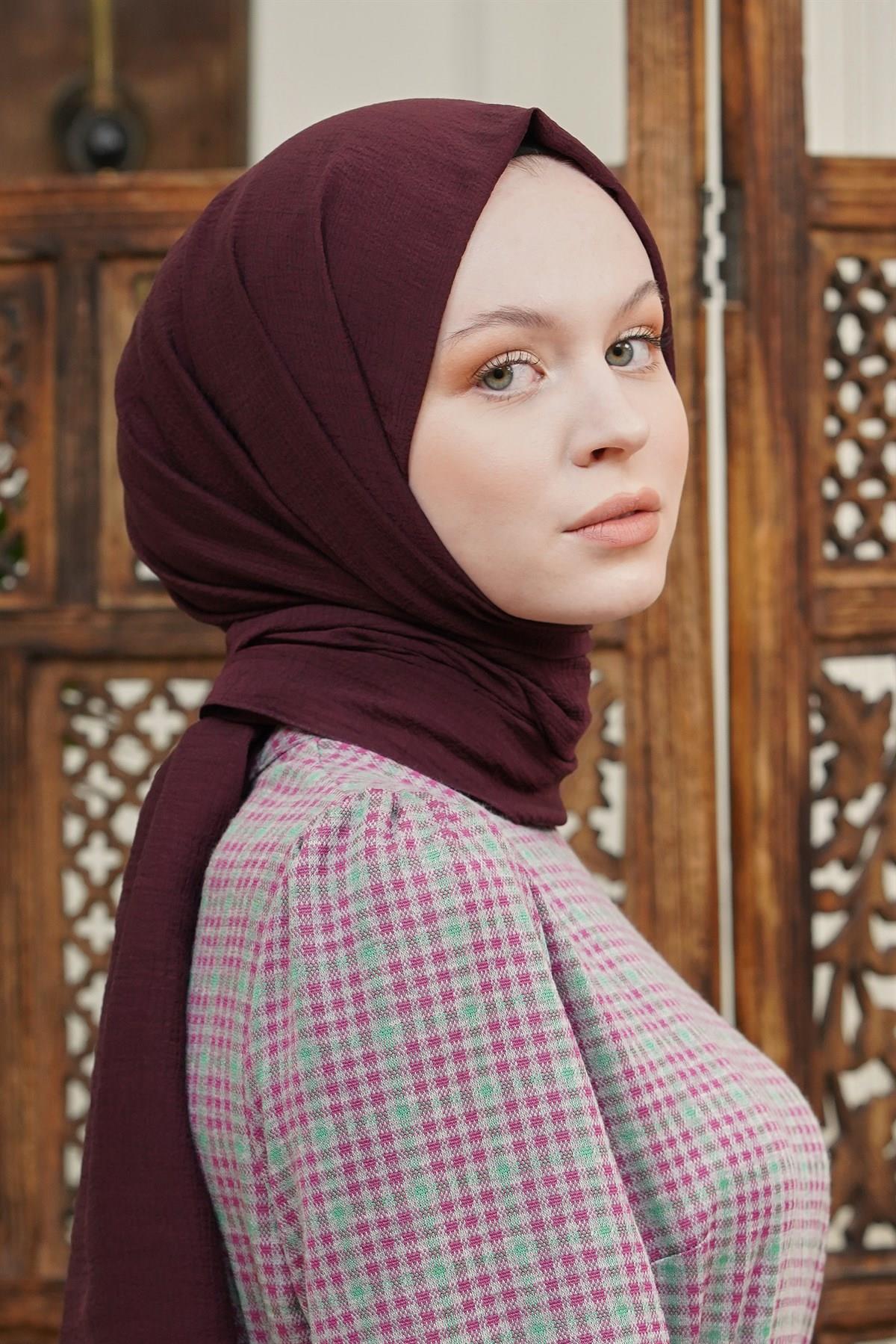 Loryan Scarf Tek Renk, Pamuklu Shimmer Şal Acı Kahve