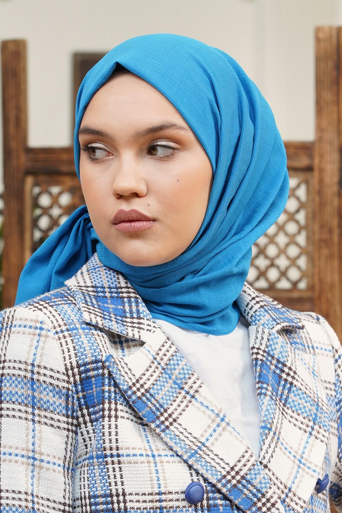 Loryan Scarf Tek Renk, Pamuklu Shimmer Şal Mavi