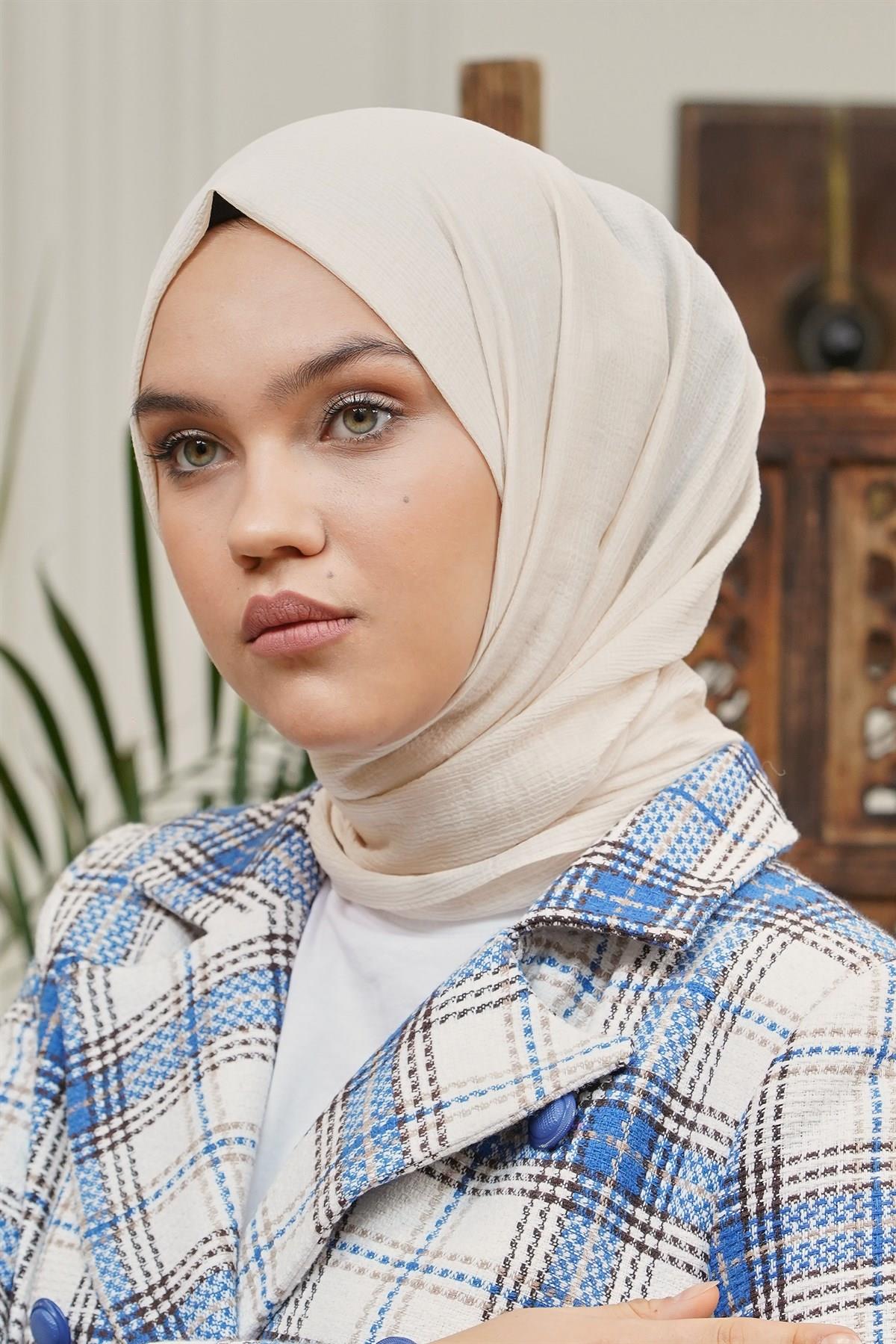Loryan Scarf Tek Renk, Pamuklu Shimmer Şal Bej