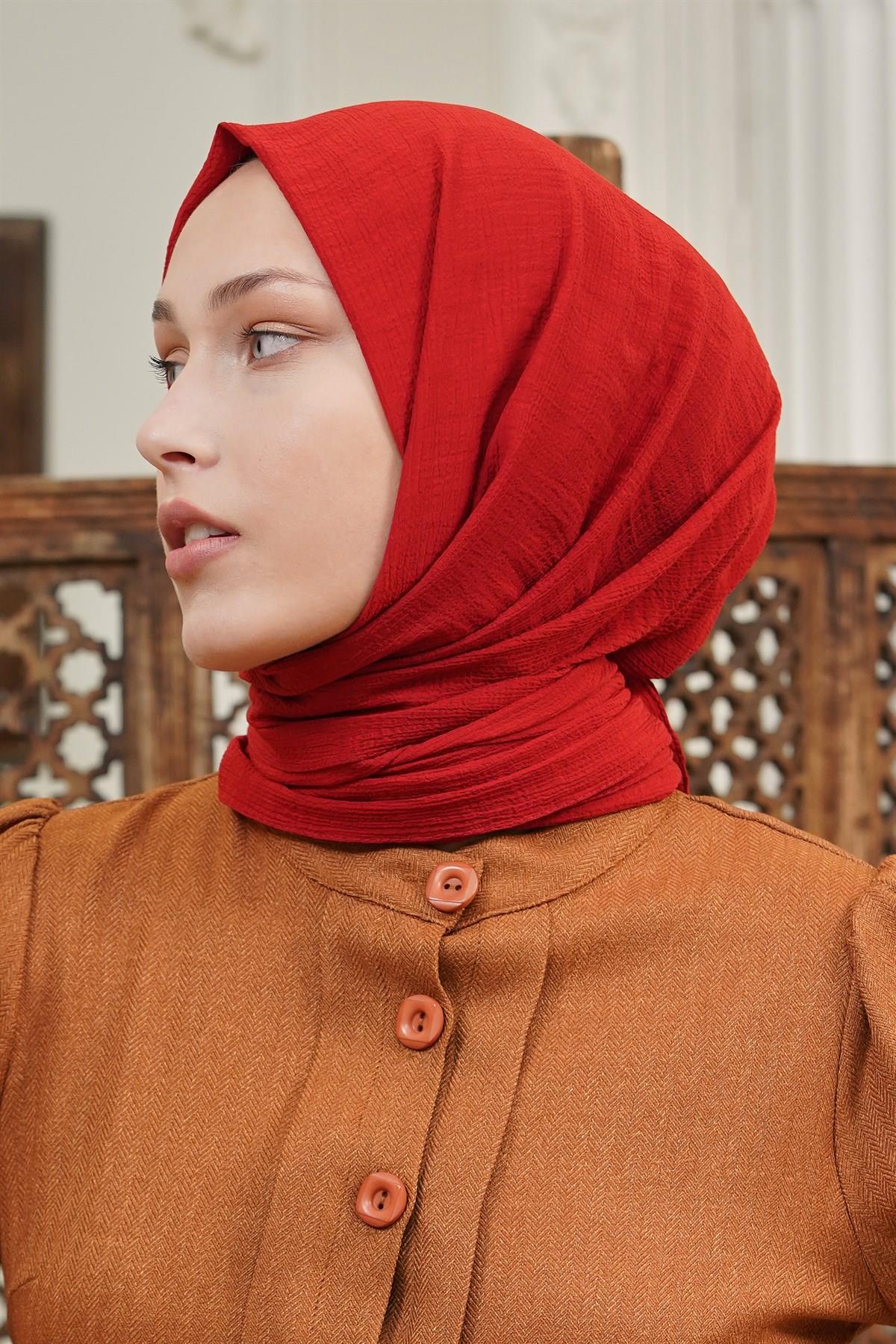 Loryan Scarf Tek Renk, Pamuklu Shimmer Şal Kırmızı