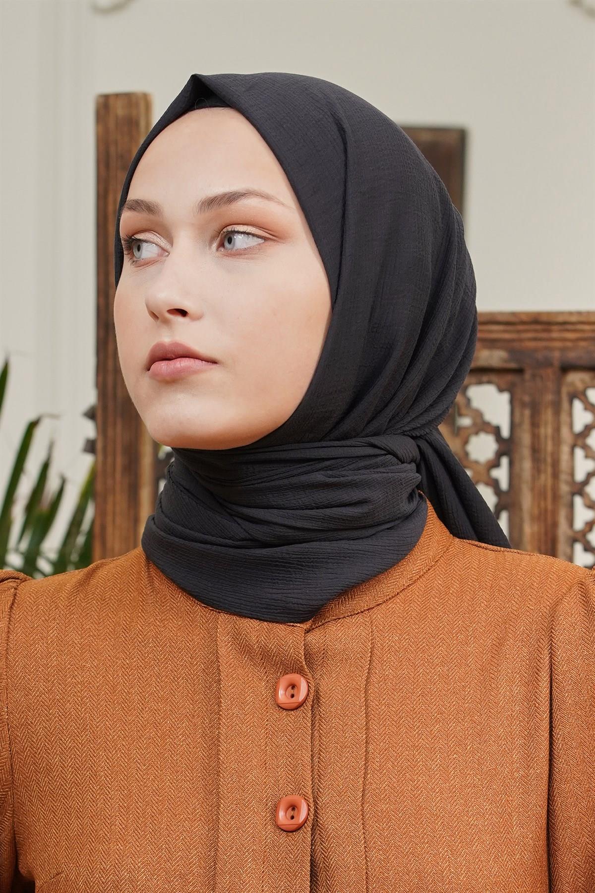 Loryan Scarf Tek Renk, Pamuklu Shimmer Şal Siyah