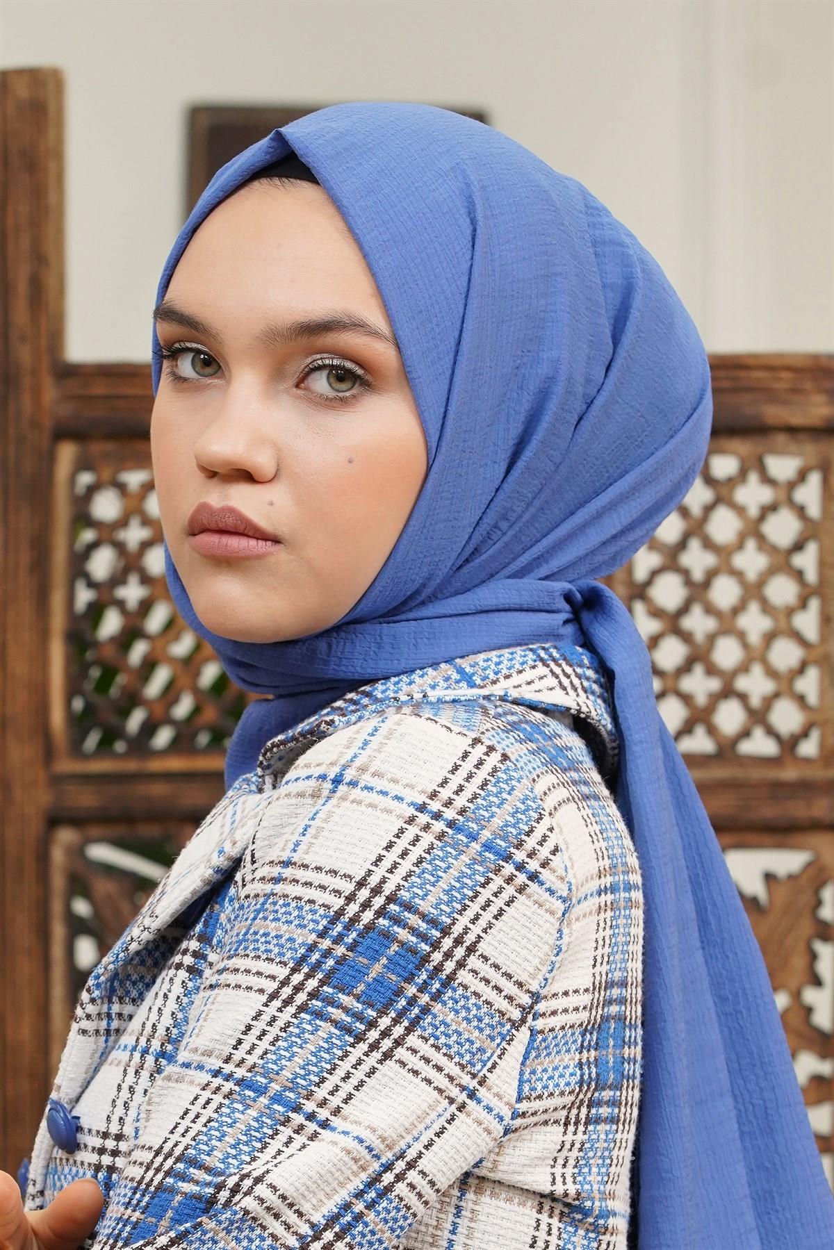 Loryan Scarf Tek Renk, Pamuklu Shimmer Şal İndigo