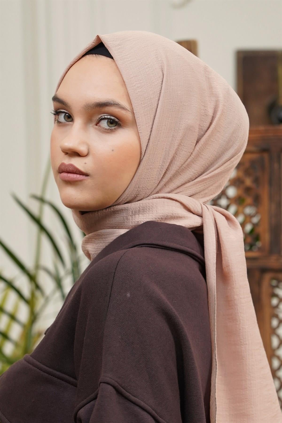 Loryan Scarf Tek Renk, Pamuklu Shimmer Şal Vizon