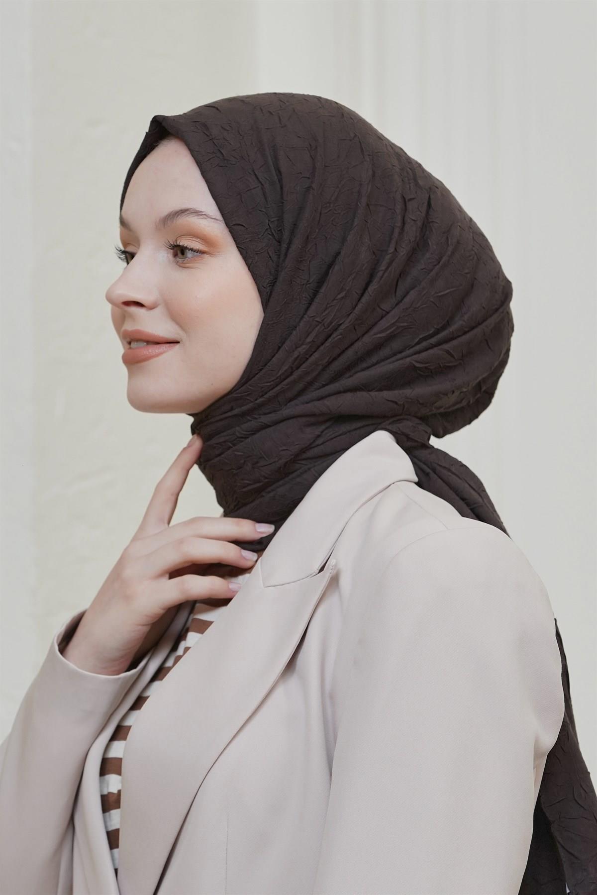 Loryan Scarf Viva Crush Bambu Kraş Şal Koyu Kahve