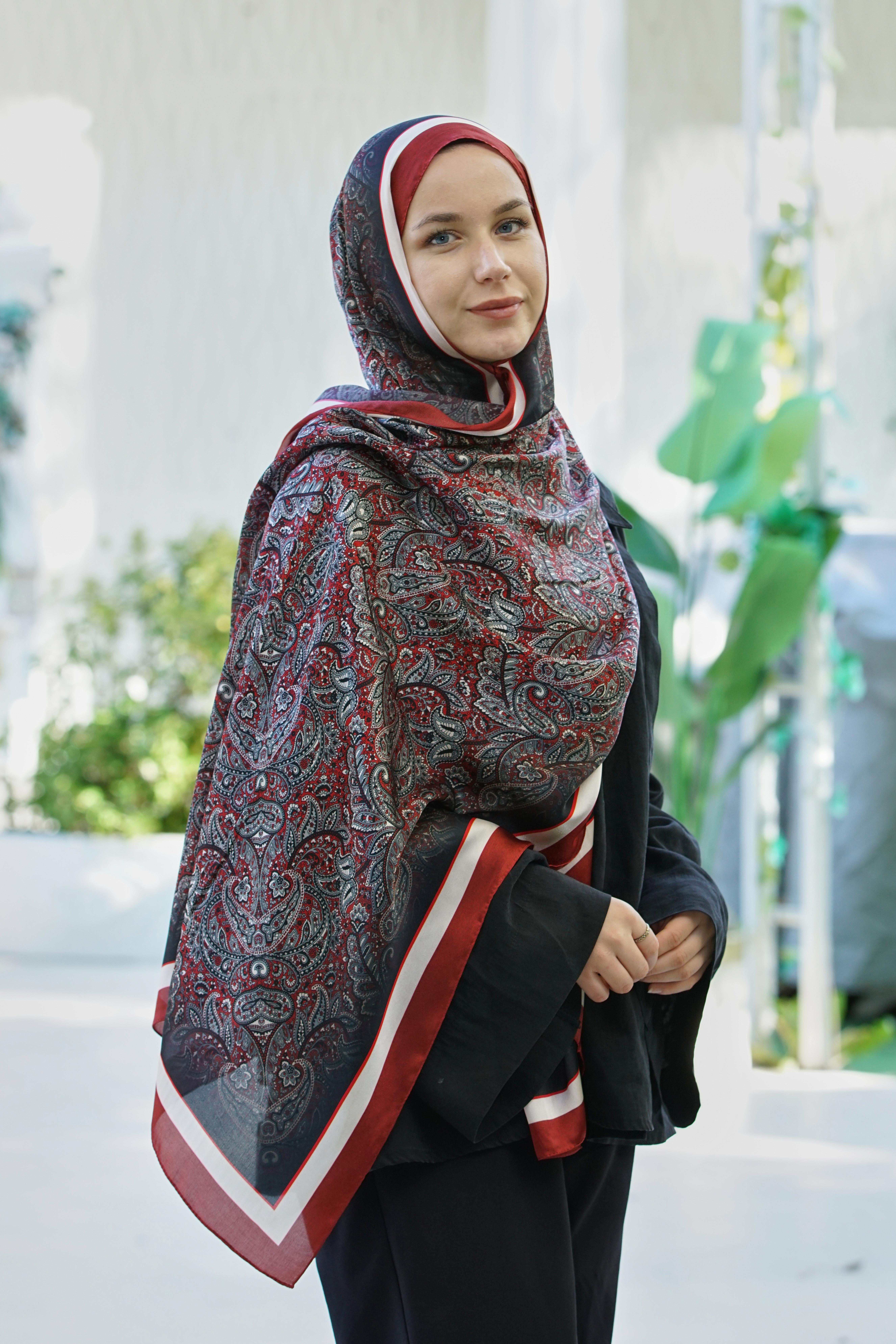 Loryan Scarf Zerre Degrade Etnik Şal -  Bordo