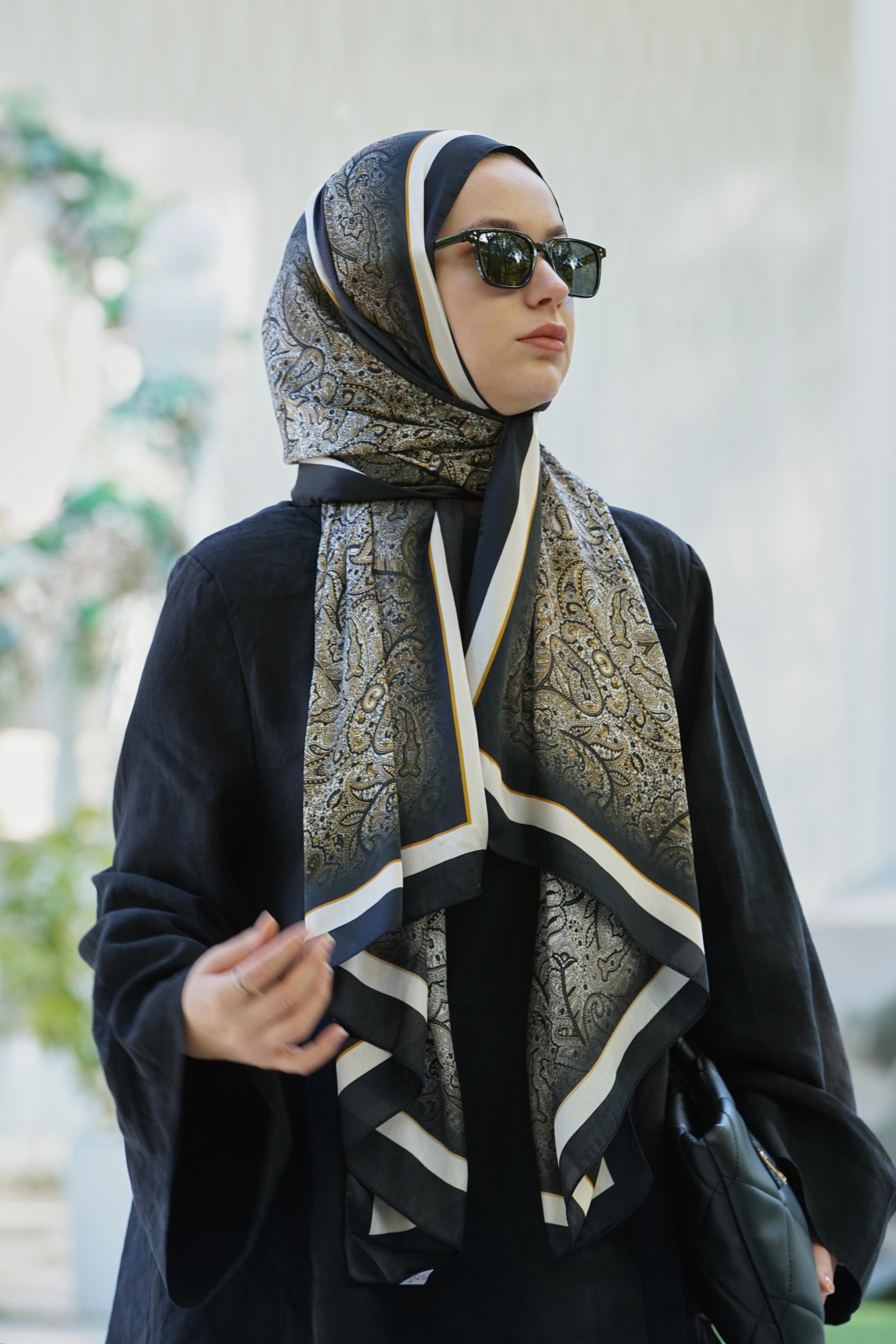 Loryan Scarf Zerre Degrade Etnik Şal - Lacivert/Bej